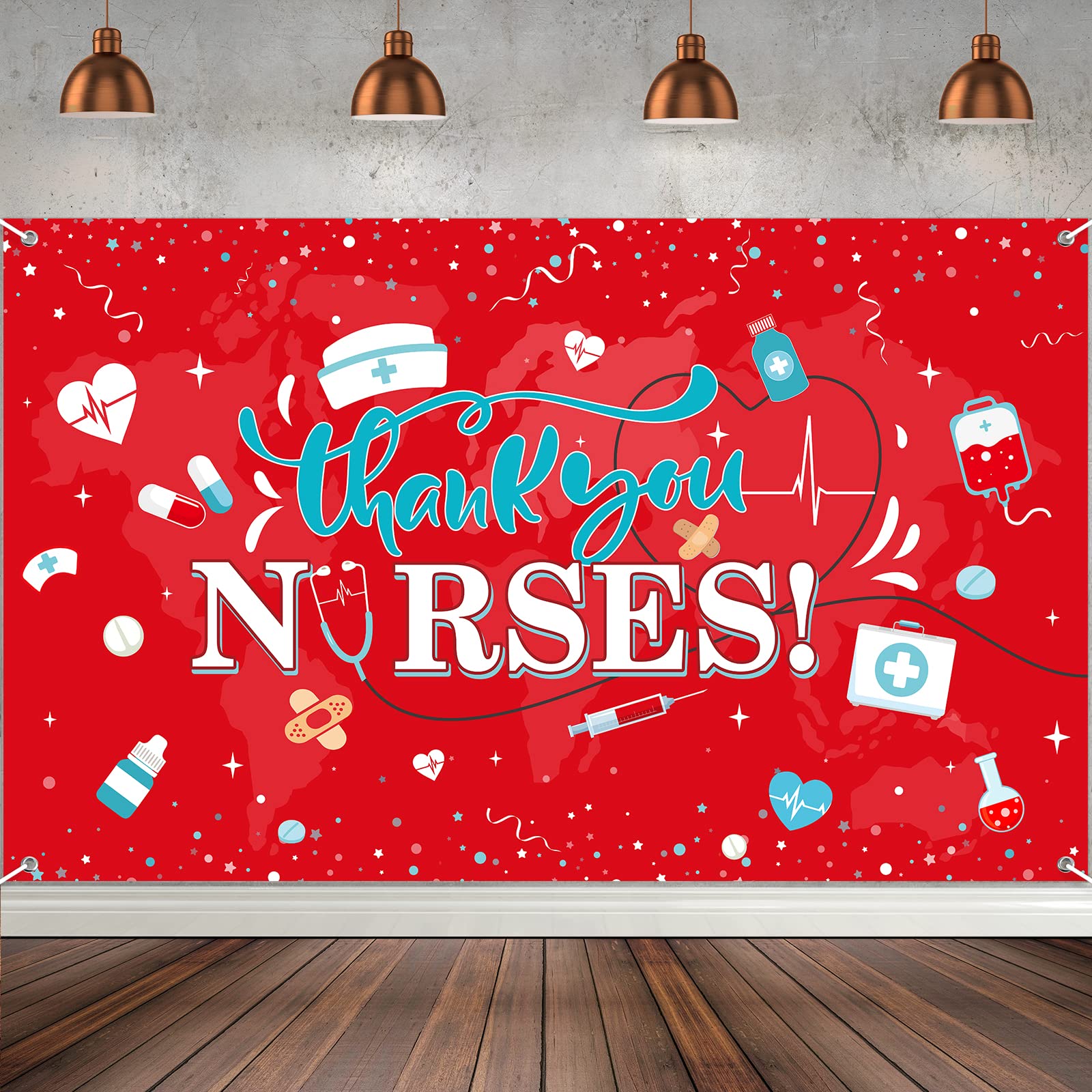 Thank You Nurses Backdrop Decoration,Large Fabric 2025 Nurses Week Backdrop Banner National Nurse Day Photo Booth Background for Medical Doctor Nurses Rn Graduation Party Supply 73 x 43 Inch