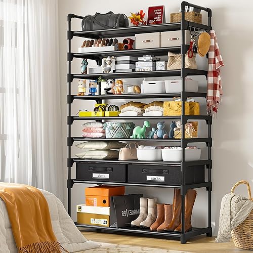 Miniatura 5 de Bepatio Zapatero grande de 9 niveles para 36-45 pares de zapatos, estante apilable con cajones extraíbles para entrada, pasillo y armario,