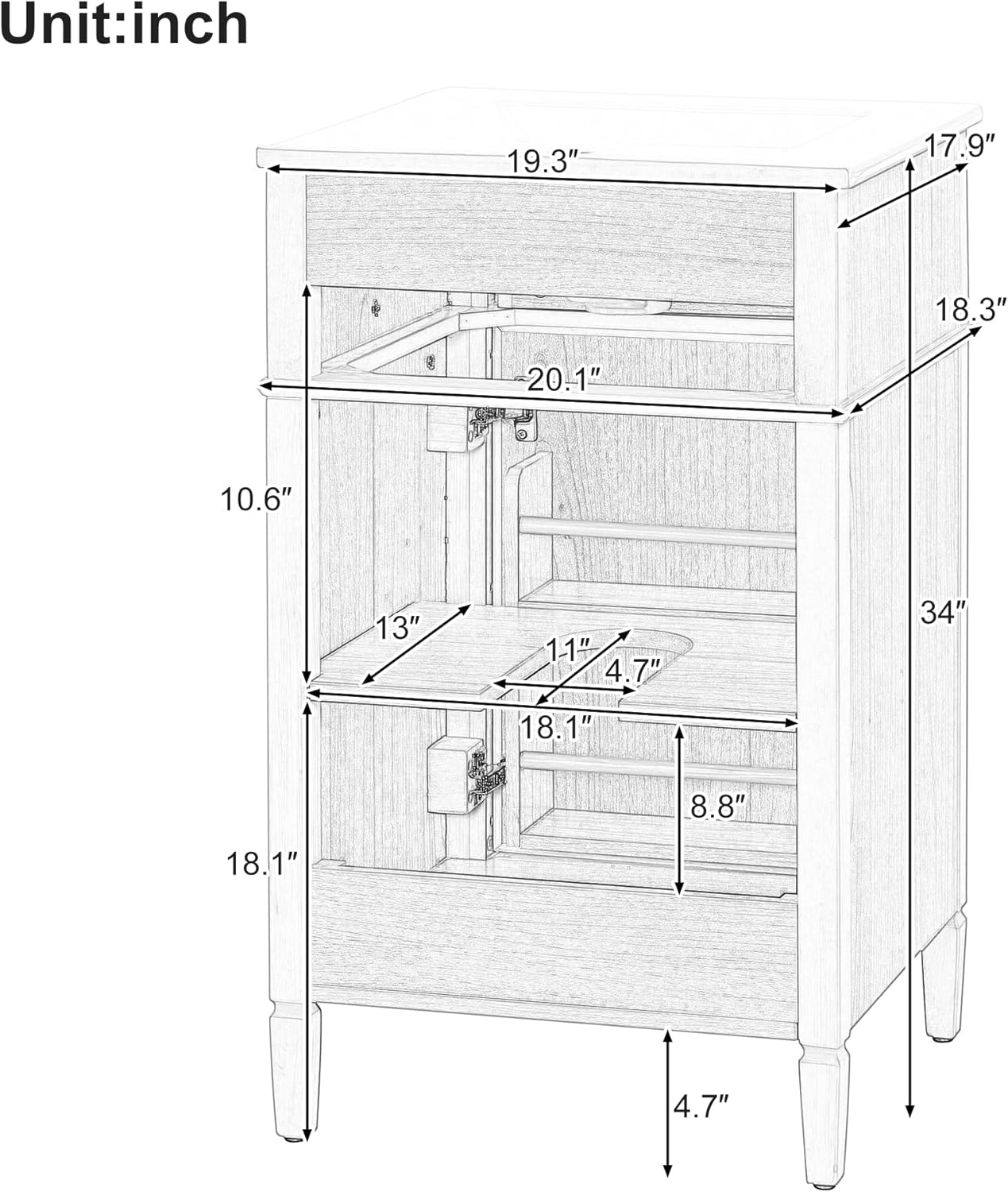 Mirightone 20" Vanity with Sink, Bathroom Vanities 20 Inch with Sink Top, Small Bath Vanity, Single Sink Bathroom Vanity with Top, One Flip Drawer, Door Shelf and Adjustable Shelf (Wood)