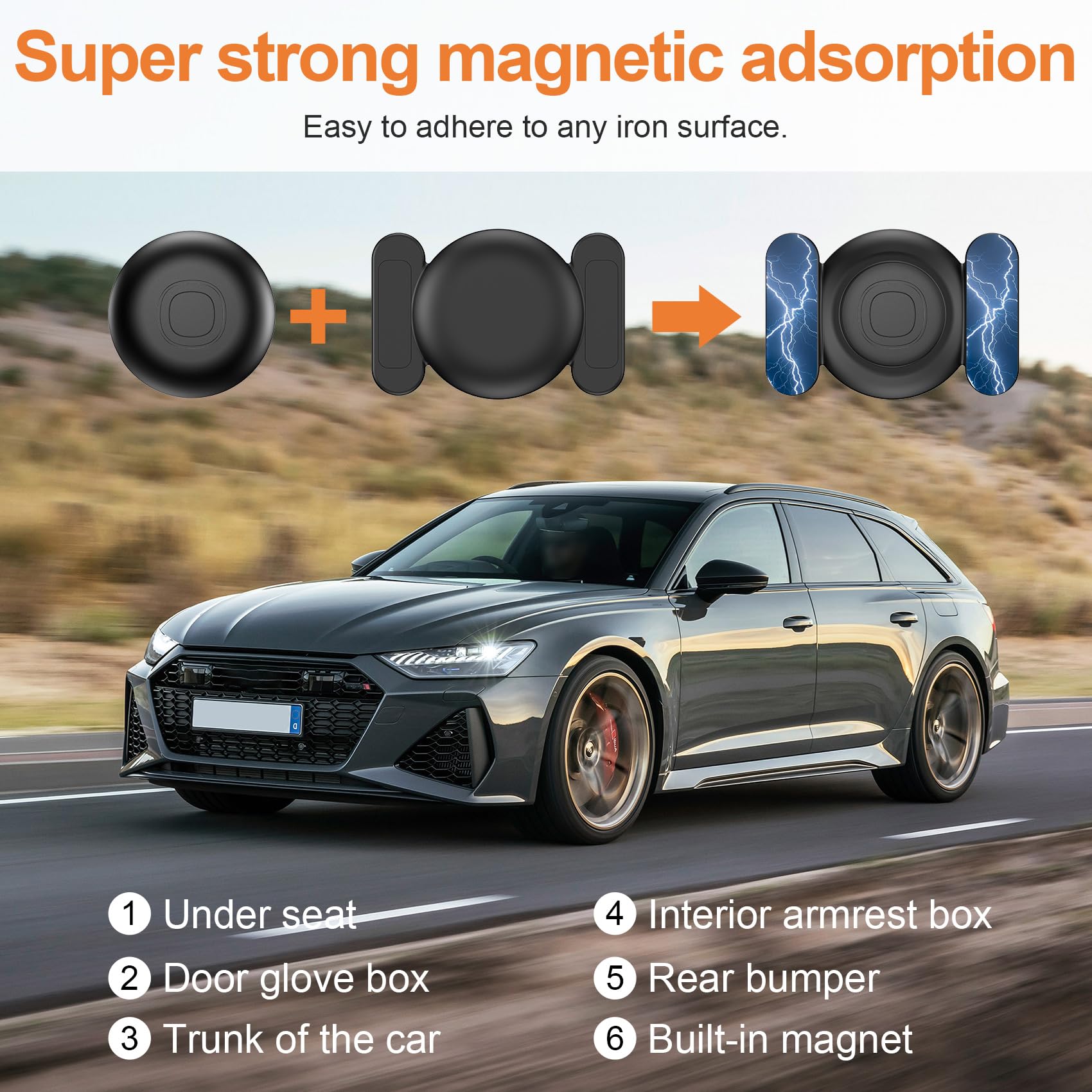 Traceur GPS Voiture sans Abonnement, 2 Pièces Smart Tag Traceur, Compatible avec Android et iOS, Localisateurs D’Objets Bluetooth pour pour Auto, Moto, Vélo, Bagages, IP68 Imperméable
