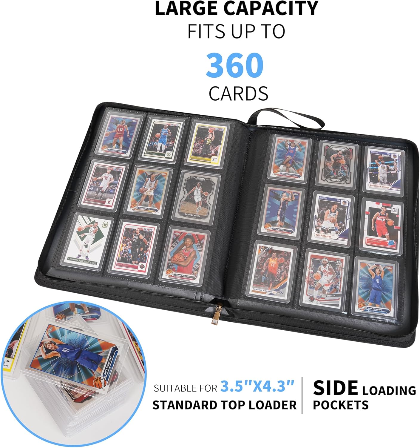 Wonderpool Toploader Binder Trading Card Album Storage 9 Pocket - 360 Side Loading Holds Toploaders with Extra Interior Pockets | PU Leather Notebook for MTG TCG Yugioh Game Sports Cards (Green)