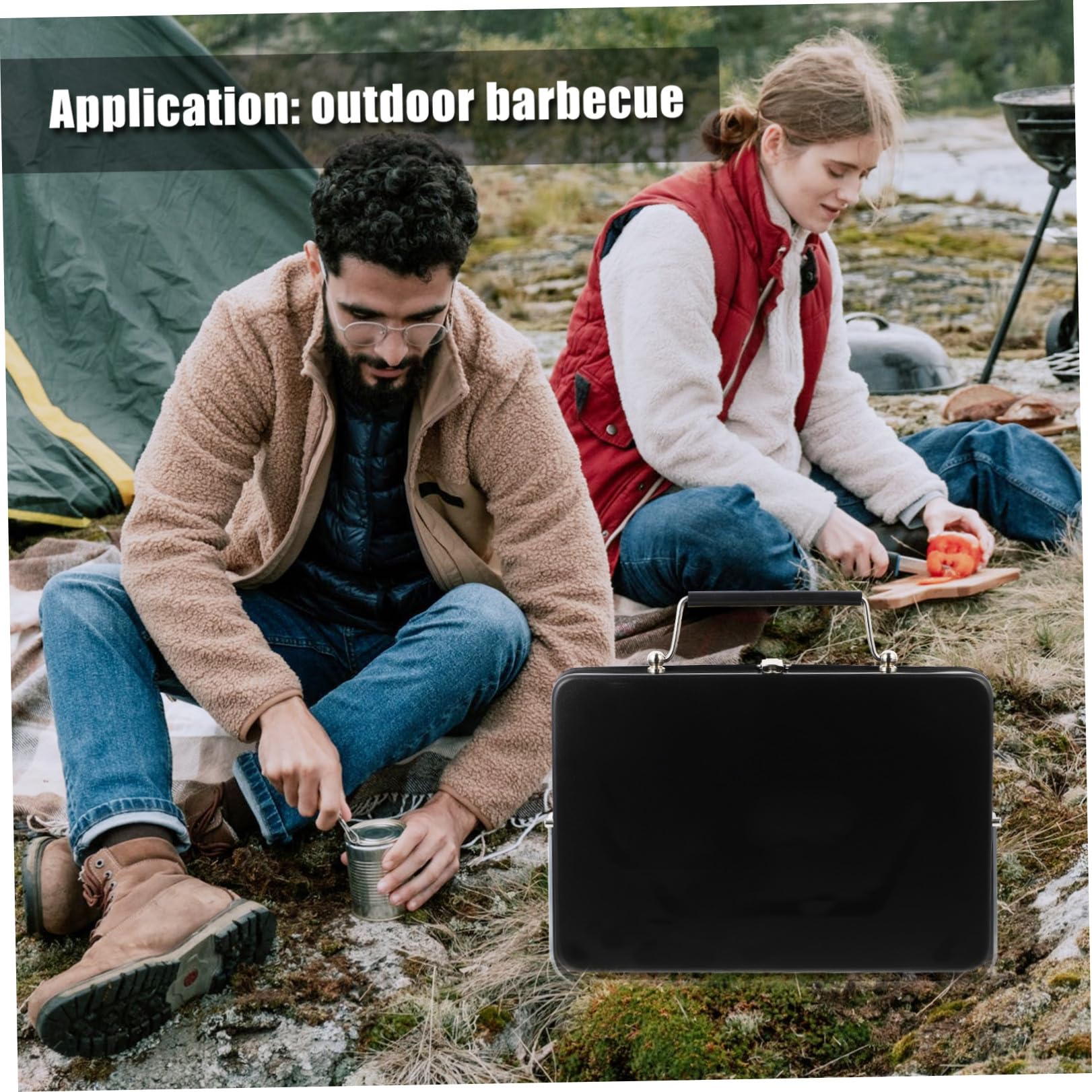 Parrilla de Barbacoa Plegable Portátil de Metal Negra para Exterior | Diseño Ligero, Uso en Patio y Jardín, Formato Compacto para Picnic y Actividades al Aire Libre