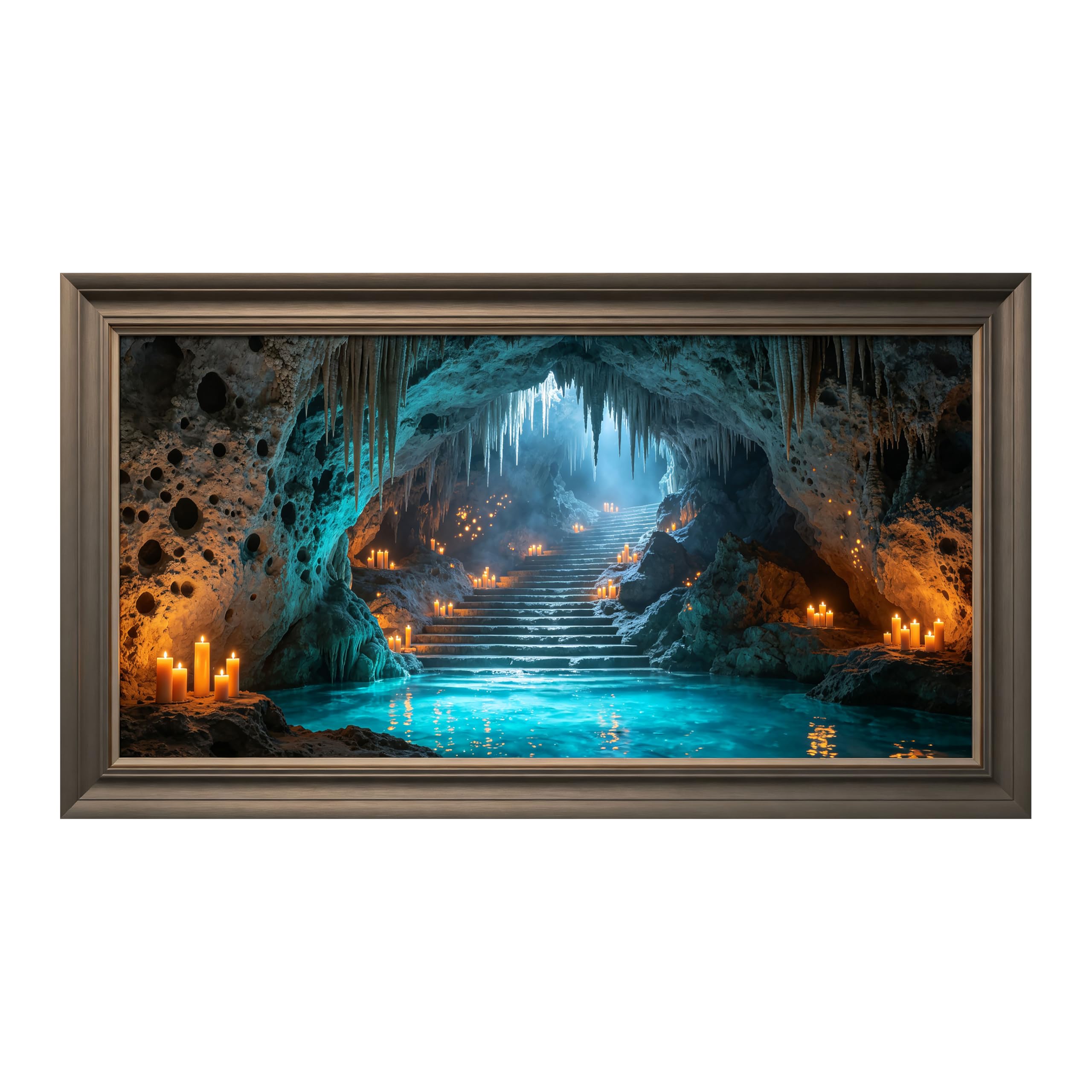 Yzpallescene 3D Framed Wall Art Mystic Cave Lagoon Stereoscopic Fantasy Large Size SelfAdhesive Removable Wall Decor Prints Artwork for Living Room Bedroom Office