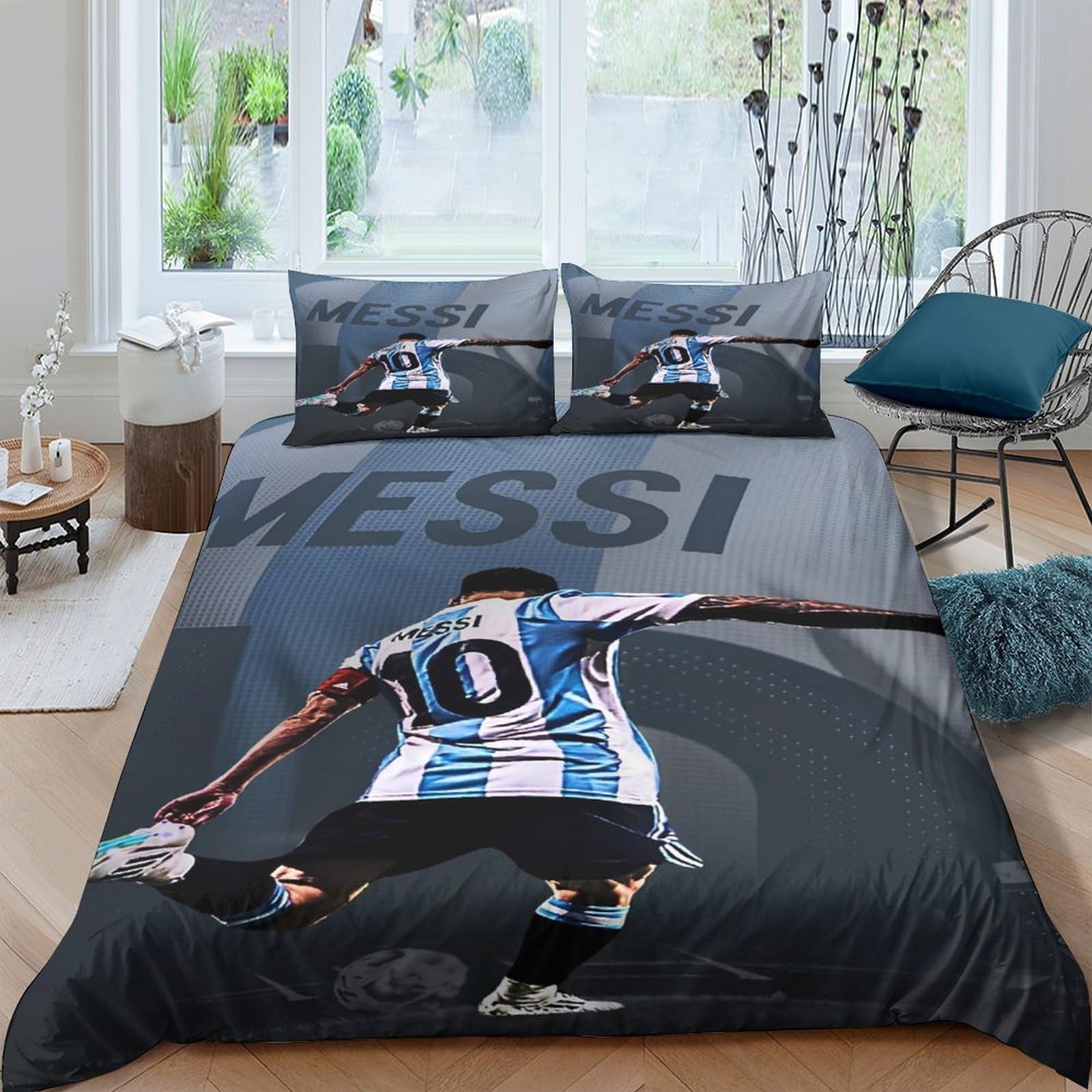 WXLWHR Messi Duvet Cover Sets Soft Microfiber 3 Piece 3D Printed Bedding Sets Quilt Covers with Pillowcase for Kids Adults Double（200x200cm）