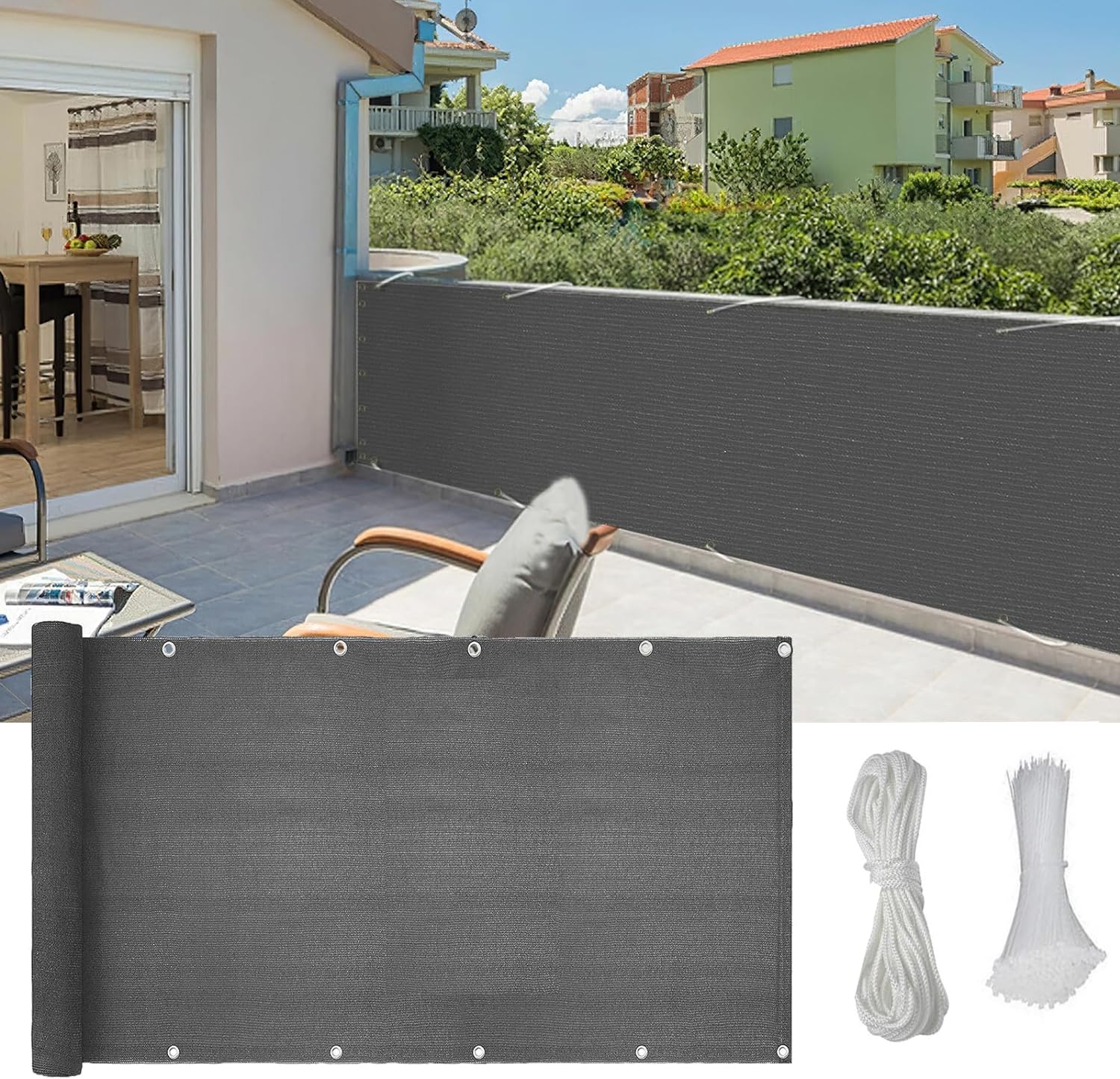 Privacy Fence Screen, 196.5 x 35in Heavy Duty Fence Cover Windscreen Fencing Mesh Fabric Shade Net Cover for Outdoor Wall Garden Yard Pool Deck