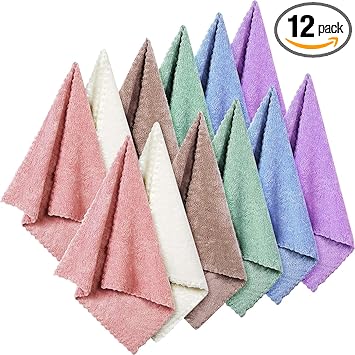 Assorted Color Face Makeup Remover Cloths - Set of 12 Microfiber Wash Cloths, Soft and Quick-Drying, Ideal for Facial Cleansing, 10 x 10 Inch