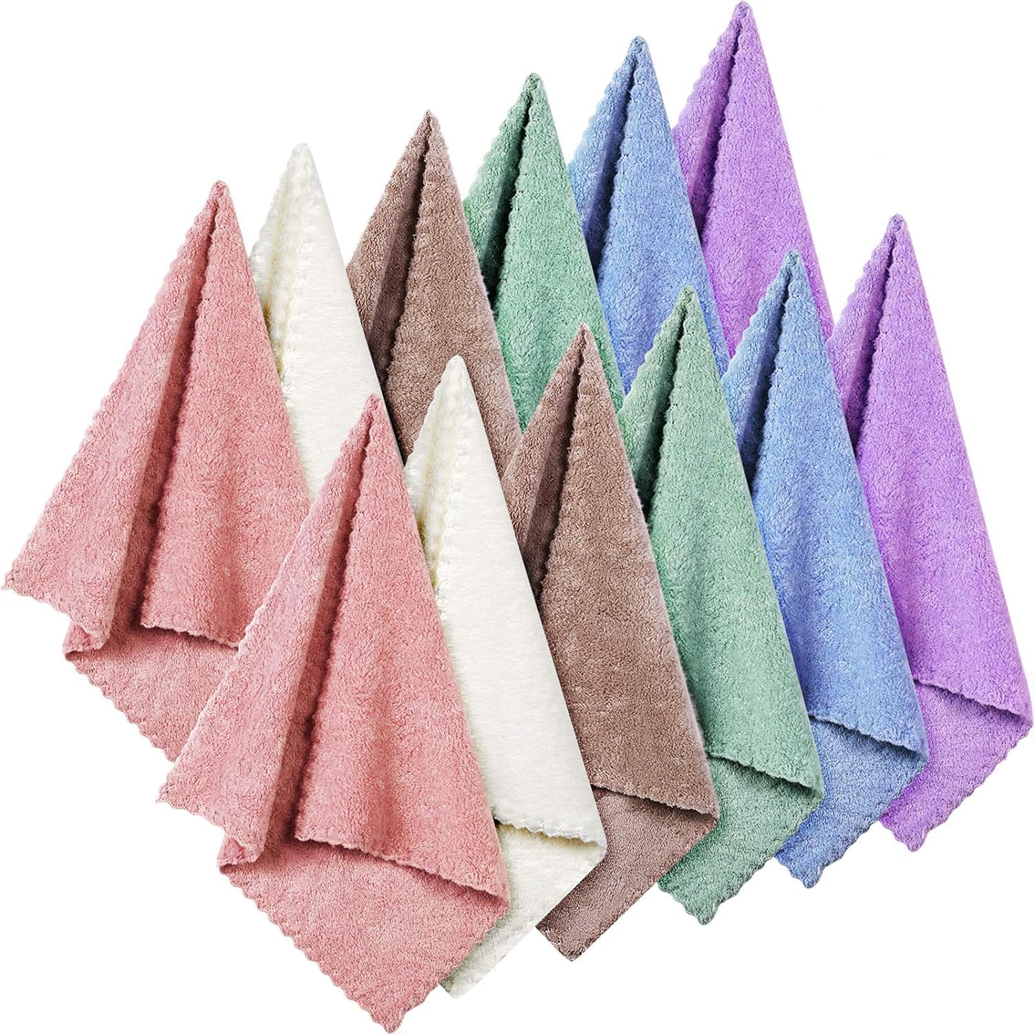 Gentle Facial Cleansing Cloths - 12-Pack Makeup Remover Multicolor Cloths, Microfiber Material, Fast-Drying, 10 x 10 Inch" (12)-image-34