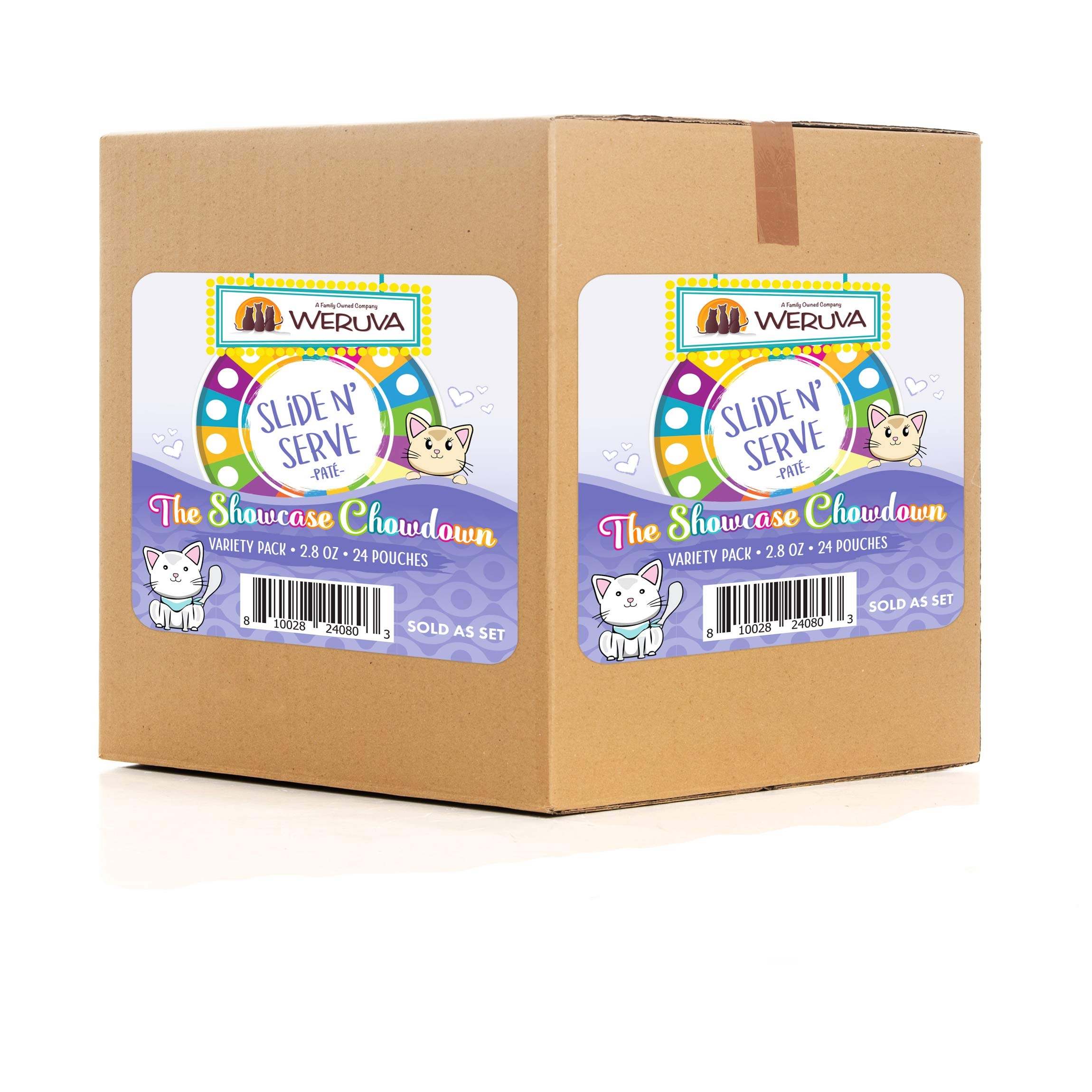 Weruva Slide N' Serve Paté Wet Cat Food, The Showcase Chowdown Slide N' Serve, 2.8oz Pouch (Pack of 24)