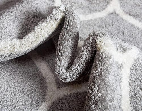 Miniatura 7 de Unique Loom - Alfombra redondeada de la colección Trellis Frieze (8 x 11pies, color gris claromarfil)