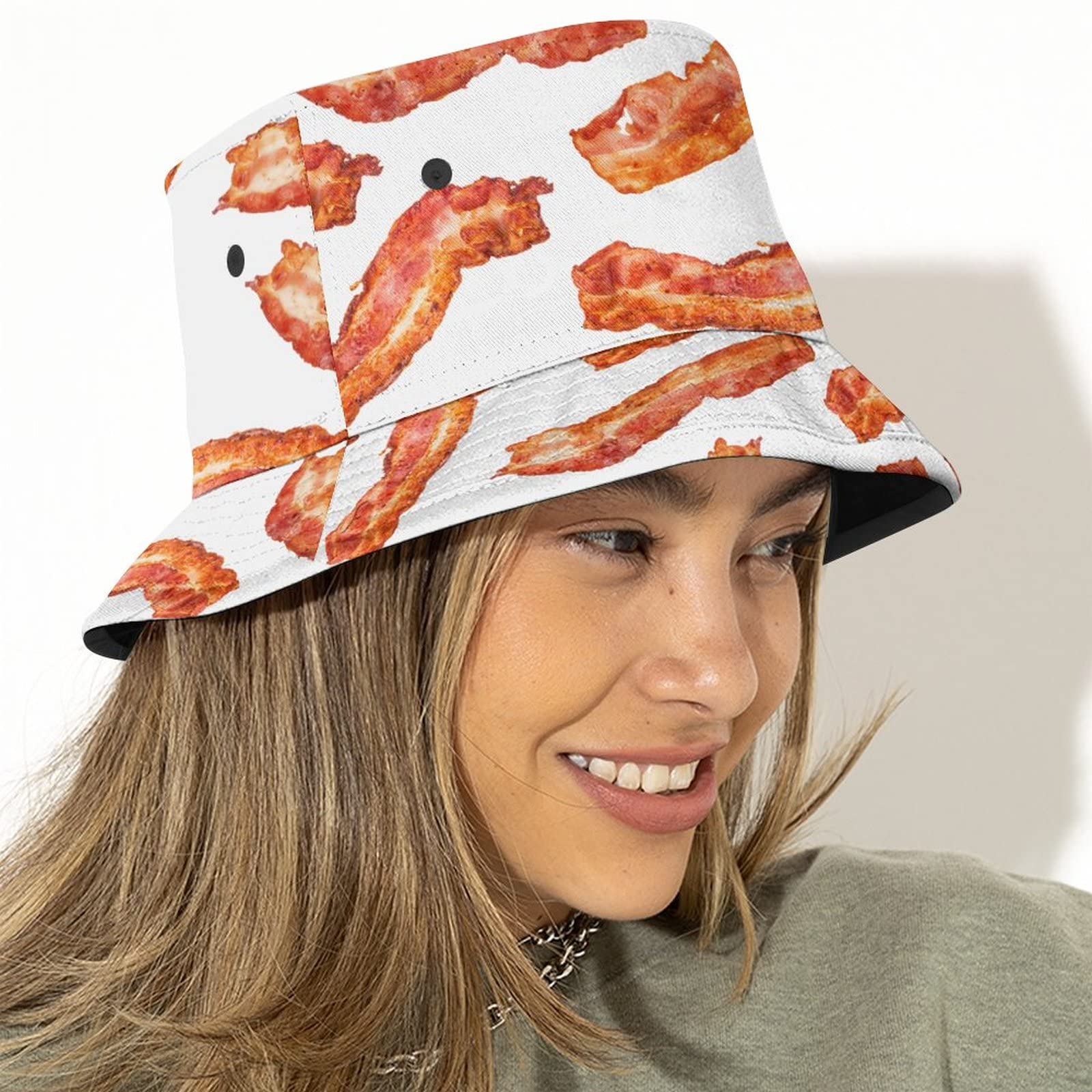 Bacon Bucket Hat for Women Men Unisex Cotton Wide Brim Sun Hat Outdoor Summer Travel Hiking Beach Cap