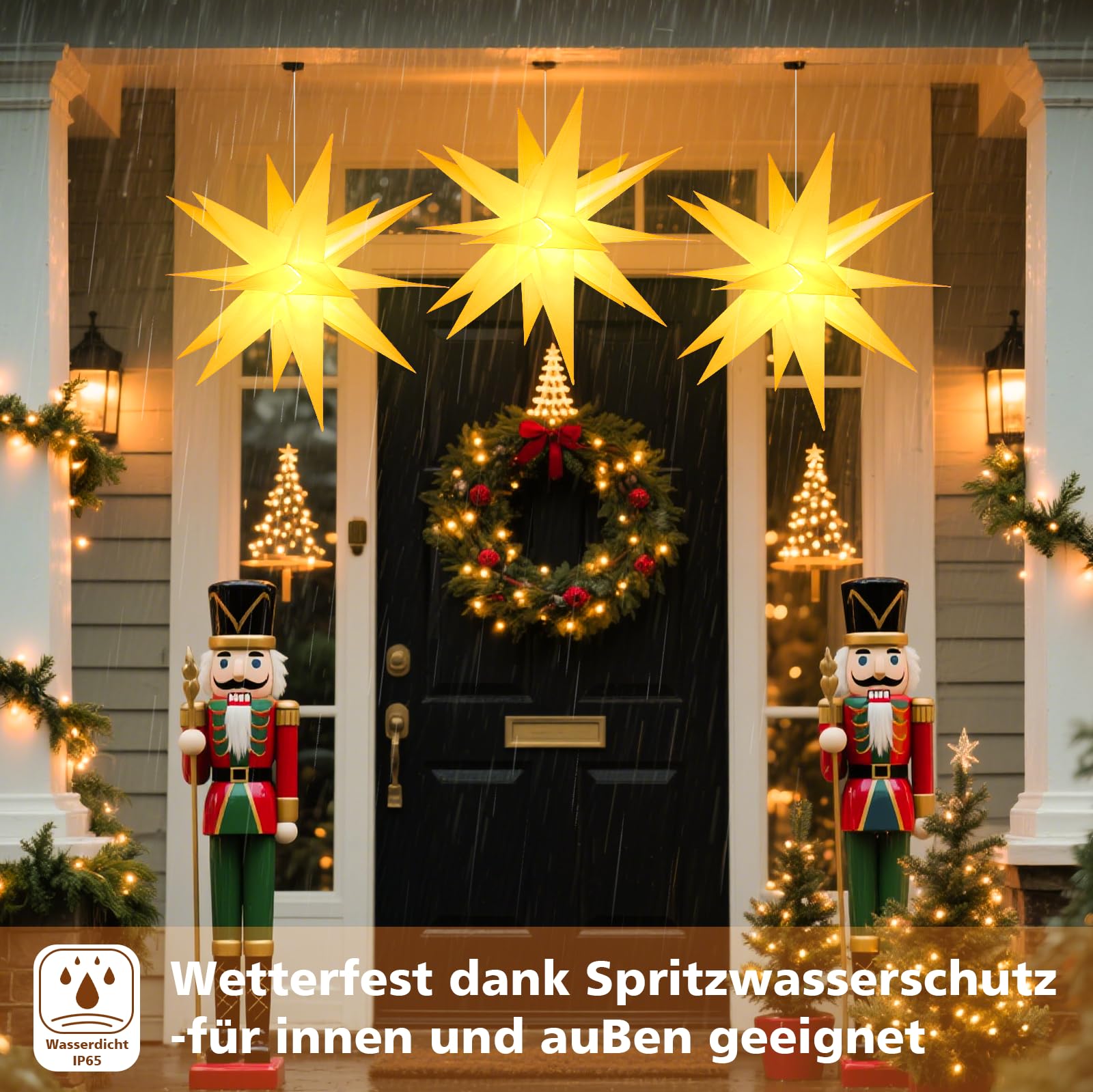 Sky angle Étoile de Noël lumineuse 3D - Batterie avec minuterie - Pour fenêtre - 45 cm - Pour décorer le sapin de Noël - LED jaune - Pour cour, balcon et jardin