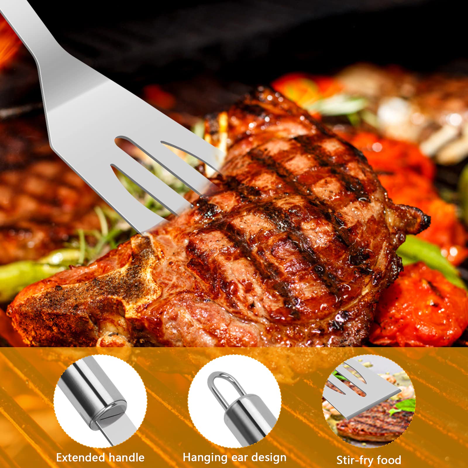 Set Attrezzi Barbecue 16 Pezzi - Acciaio Inox, Con Pinza, Paletta, Spazzola E Borsa Portatile - Foto 2