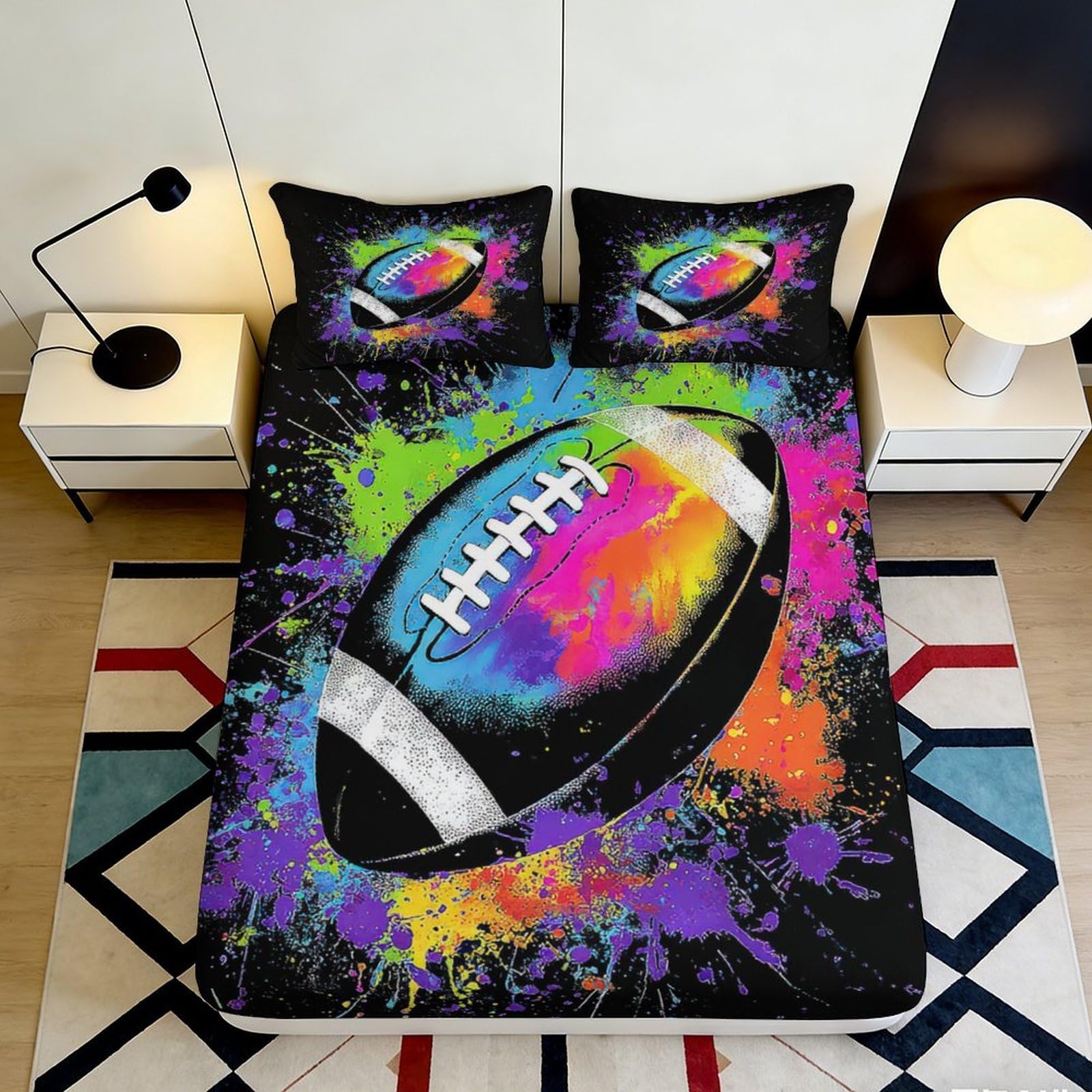 3D Printed Rugby Pattern Fitted Sheet Microfiber Deep Pocket Non-Slip Bedding Set for Bedroom Rugby Mattress Fitted Cover 140x200x25cm