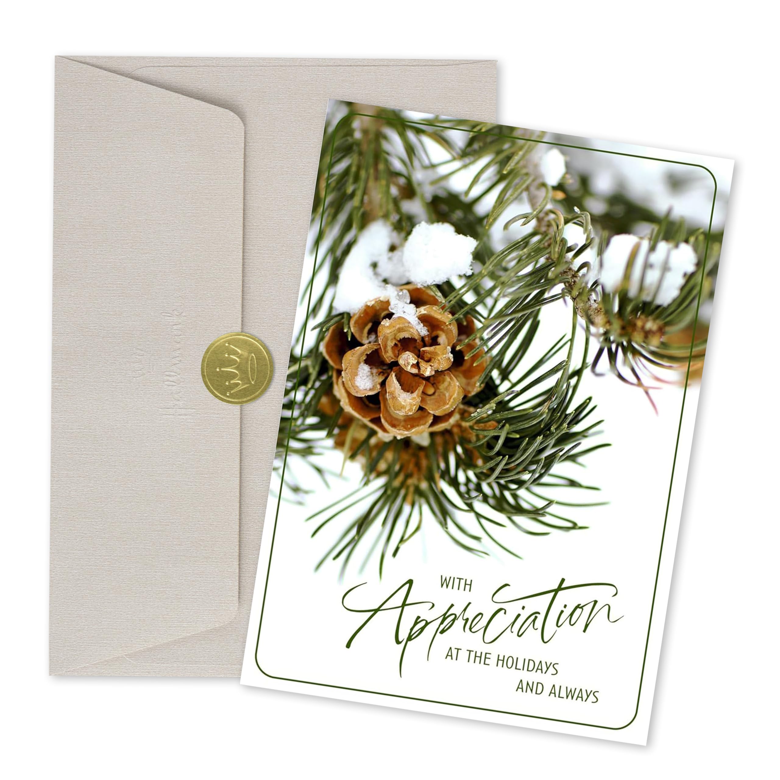 Holiday Cards for Employees by Hallmark Business – 25 Pack Bulk Greeting Cards with Envelopes & Gold Seals – “Winter Pinecone" Design – Appreciation