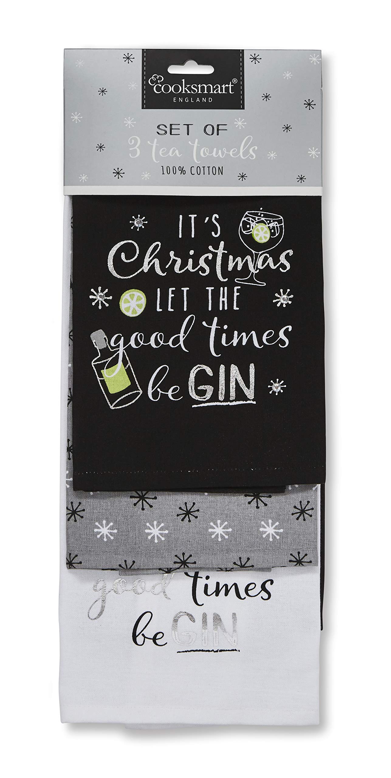Multi-Colour Cooksmart Let The Good Times Be Gin Tea Towels 3Pk