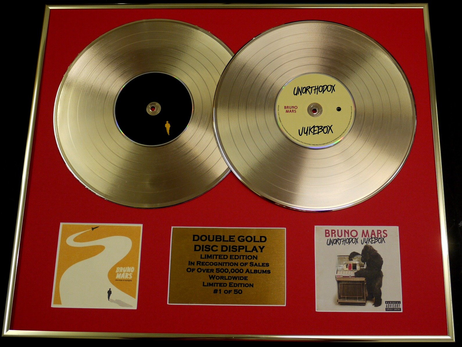 Bruno Mars Doppel-CD, goldfarbene Scheibe und Foto, LTD. Edition/COA/Doo-WOPS & Hooligans & Unorthodox Jukebox