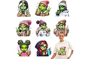 Grinch Girl Iron-On Decals for Festive Holiday Apparel
