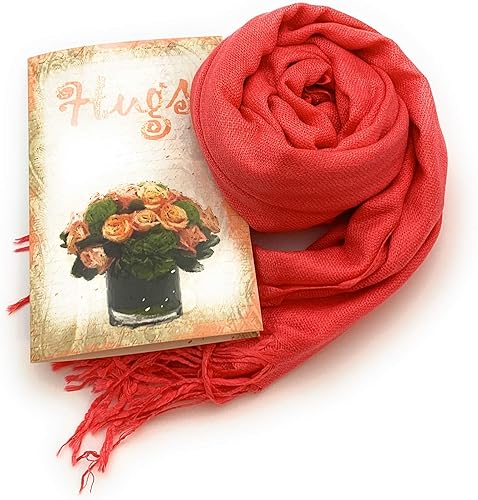 Smiling Wisdom - Condolences Sympathy Empathy Consoling Tarjeta de Felicitación y Bufanda Abrazando Set de Regalo - Mujer Coral Peach - Abrazos