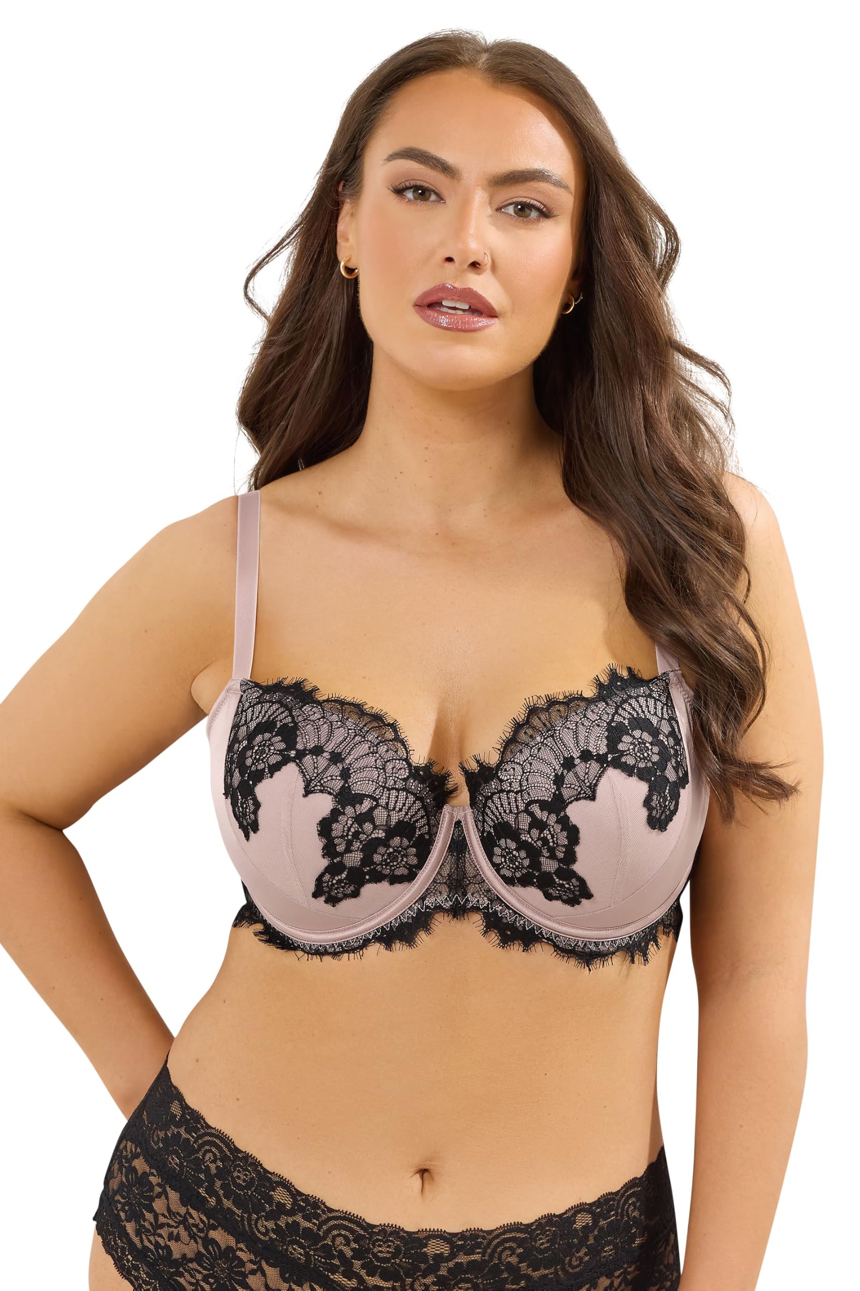 Yours Women's Lace Trim Underwired Bra - 46DD - Pink