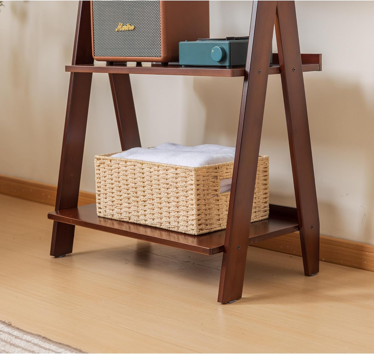 Maydear Bamboo Ladder Shelf Bookcase, 5-Tier Leaning Bookshelf Free Standing Organizer Storage Shelves for Living Room, Bedroom, Kitchen, Home Office, Balcony, Walnut