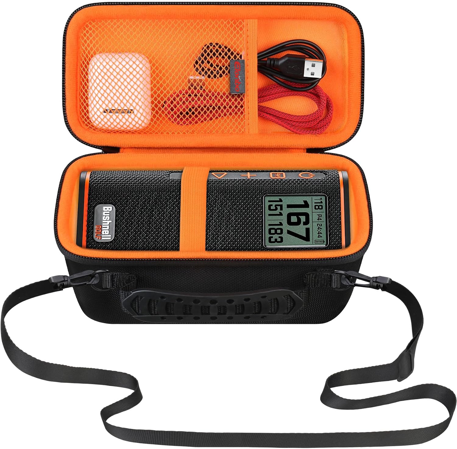 Elonbo Carrying Case for Bushnell Wingman View GPS Golf Speaker, Golf Bluetooth Speaker Travel Bag Storage Holder, Extra Mesh Pocket Fits USB Charging Cable Remote. Black