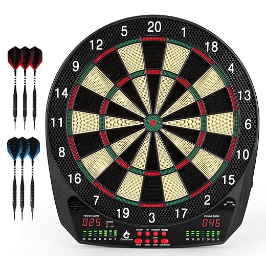 Cible de fléchettes électronique, 35 jeux et 580 variantes - Jeu de fléchettes électriques à pointe souple - Cibles numériques pour adultes avec 6 fléchettes, 100 pointes souples