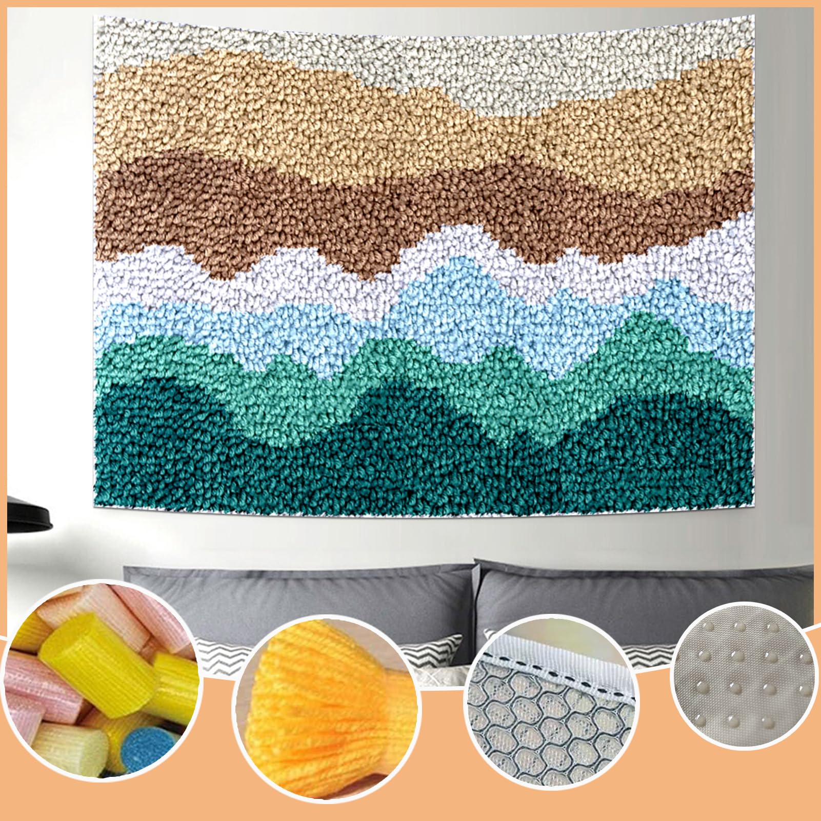 Knüpfteppich Zum Selber Knüpfen DIY Knüpfhaken-Sets für Anfänger Groß Vorgedrucktes Muster Leinwand Teppich, Stickerei Handwerk Für Erwachsene Handarbeiten Teppich 61x87 cm