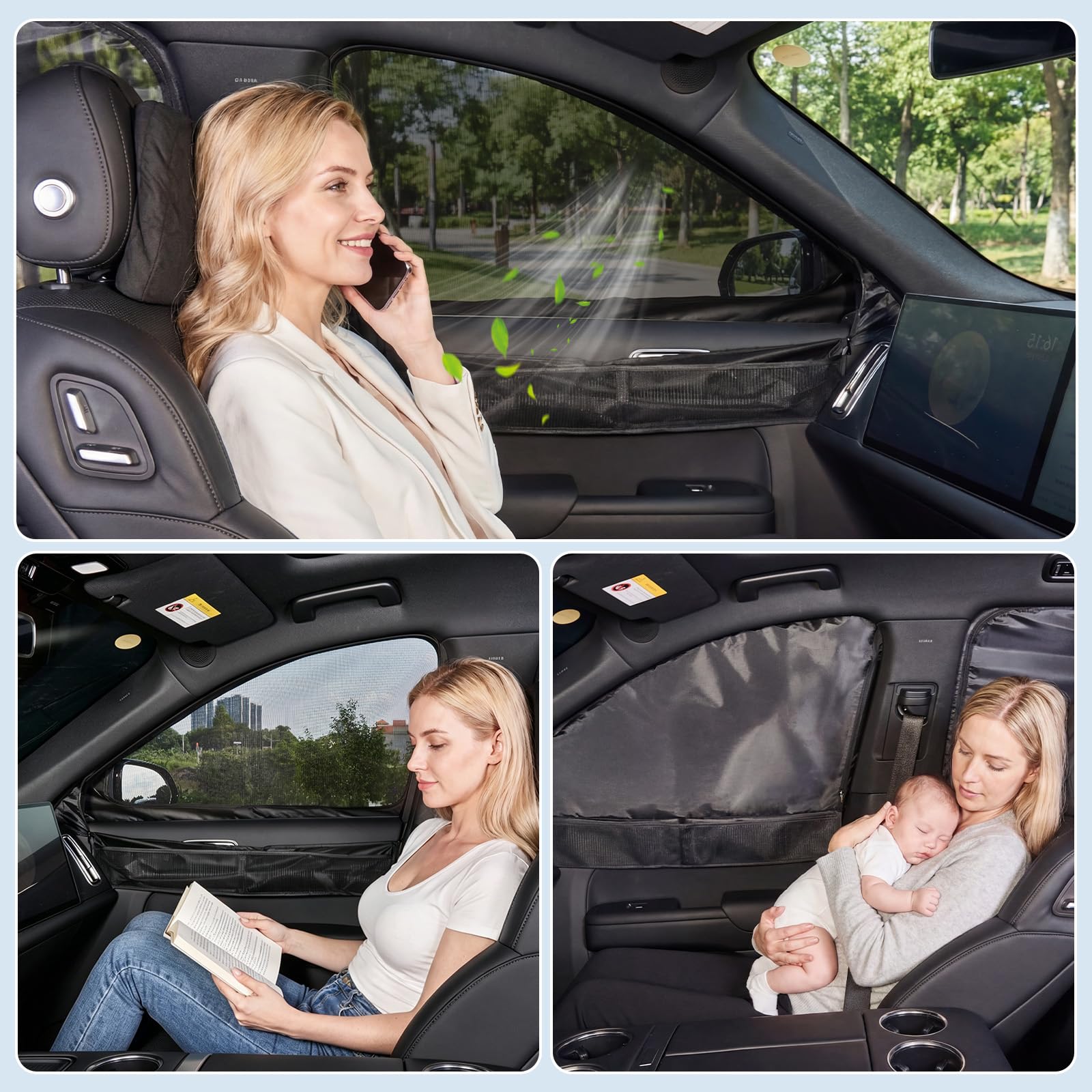 2 en 1 Parasol de Coche Mosquitera para Renault Captur 2019-2026, Ventanas Laterales Delantera y Trasera Parasol Coche Bebe Antimosquitos protección UV para bebés niños Adultos Mascotas