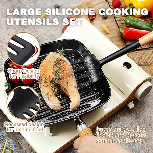 Miniatura 9 de QMVESS Juego de utensilios de cocina grandes de silicona, 7 piezas, resistentes al calor, juego de utensilios de cocina de silicona de grado