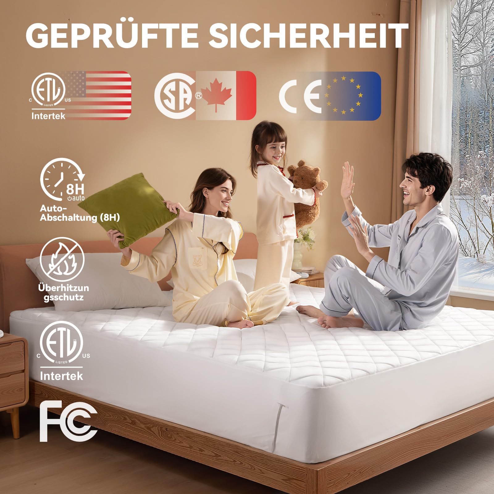 Wärmeunterbett 160x200 cm, Heizunterbett mit Unabhängige Temperaturregelung, Schnelle Aufheizung, 6 Heizstufen, 1-10h Timer, Überhitzungsschutz, Wärmedecke ist mit Tiefe Tasche und Maschinenwäsche