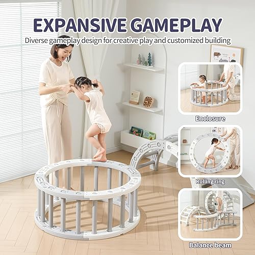 Miniatura 5 de UNICOO Juego de escalada 4 en 1 para niños, escalador de doble arco, rampa de escalada de doble cara, hamaca mecedora, juguetes de escalada para