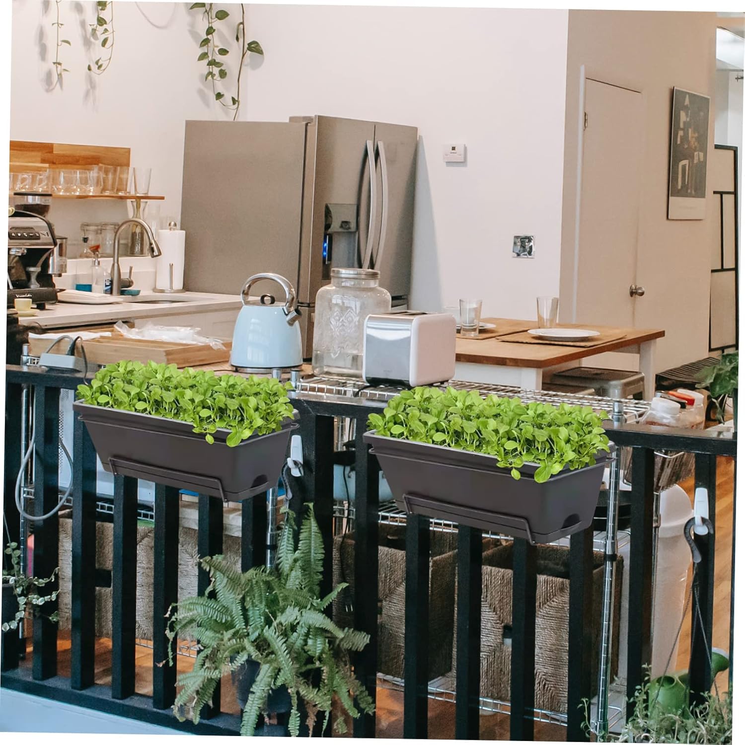 Flowerpot Hanging Rack for Balcony Black Metal Plant Stand Adjustable Hooks 2-Tier Railing Planter Shelf for Outdoor Gardens and Patios