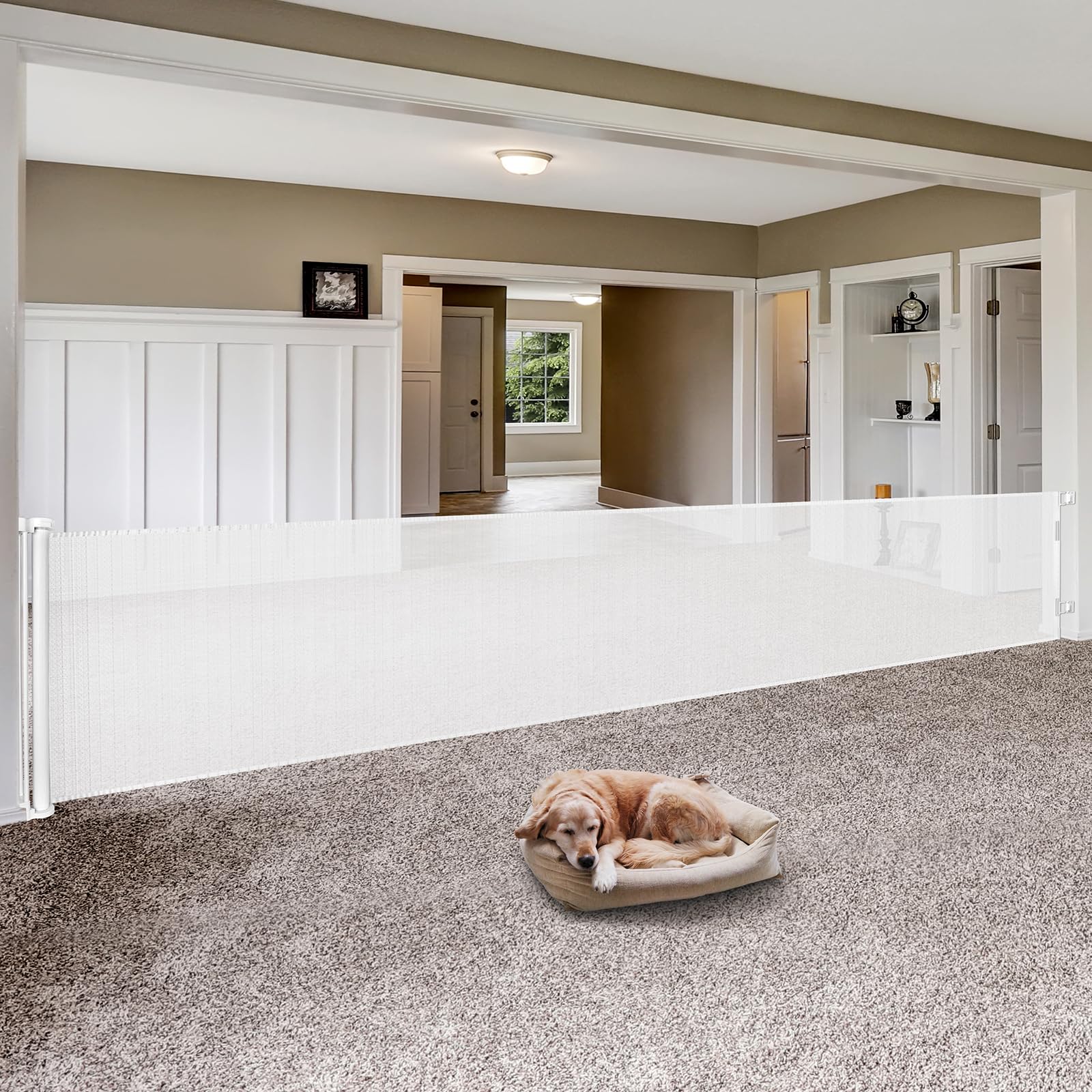 150 Inch Wide Retractable Baby Gates Retractable Dog Gate Indoor Outdoor Pet Gate for Large Openings, Mesh Dog Gates for Doorways Extra Wide Baby