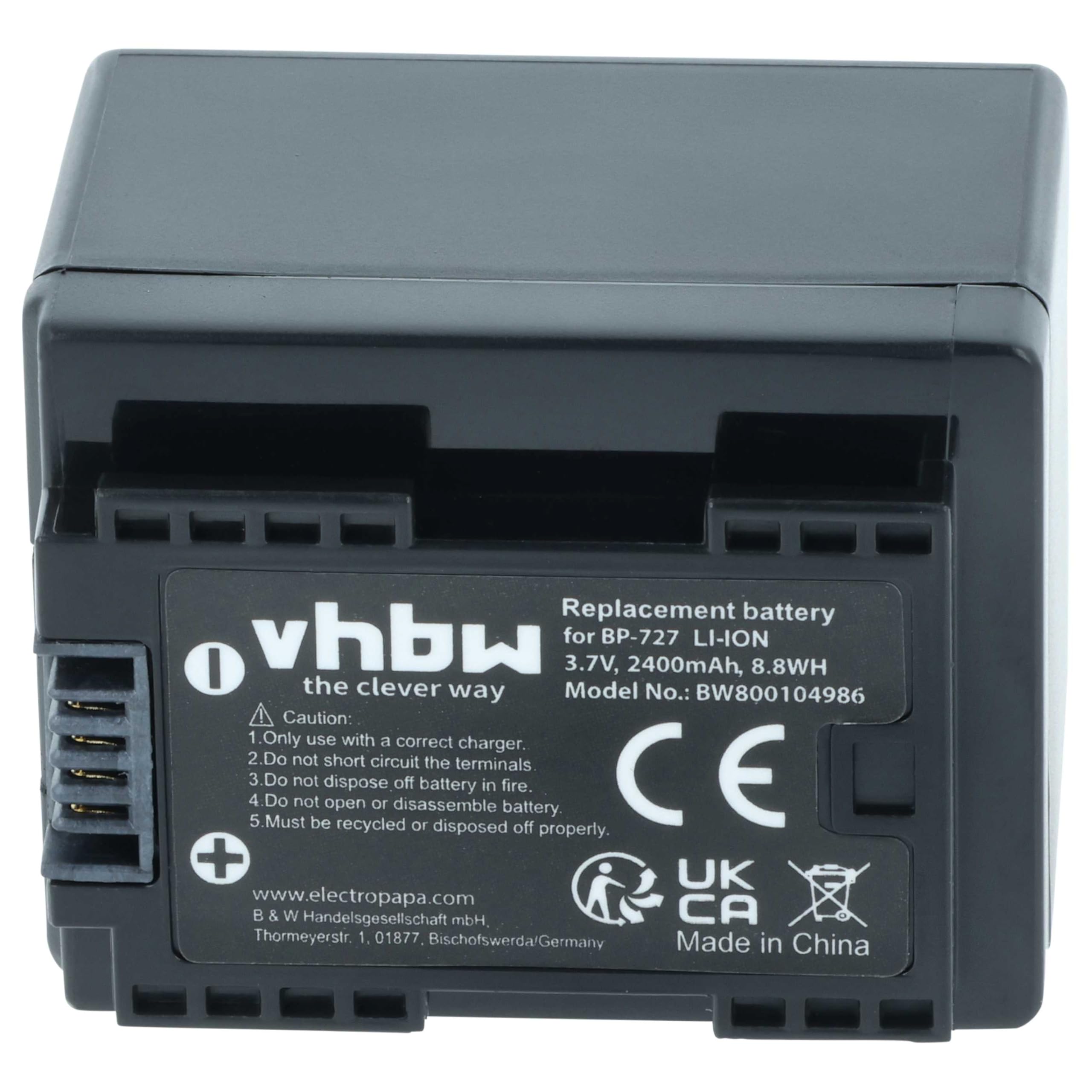vhbw 1x Batterie Compatible avec Canon Legria HF R38, HF R36, HF R37, HF R406 caméra vidéo caméscope (2400mAh, 3,6V, Li-ION) avec Puce d'information