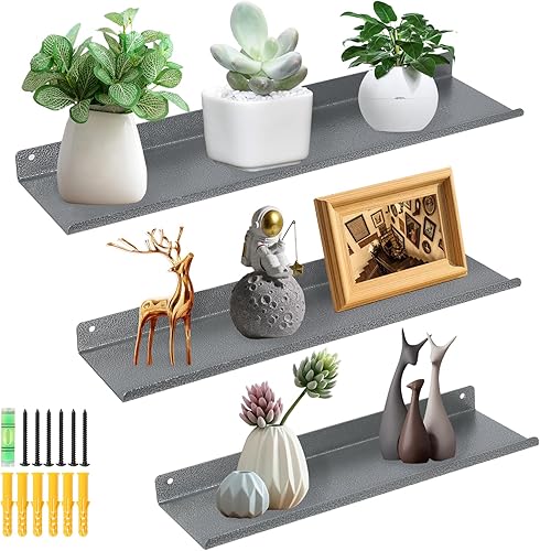 Miniatura 1 de Uten Estantes flotantes, estantes de hierro para montar en la pared, juego de 3, estantes de hierro para almacenamiento de baño, organizador para