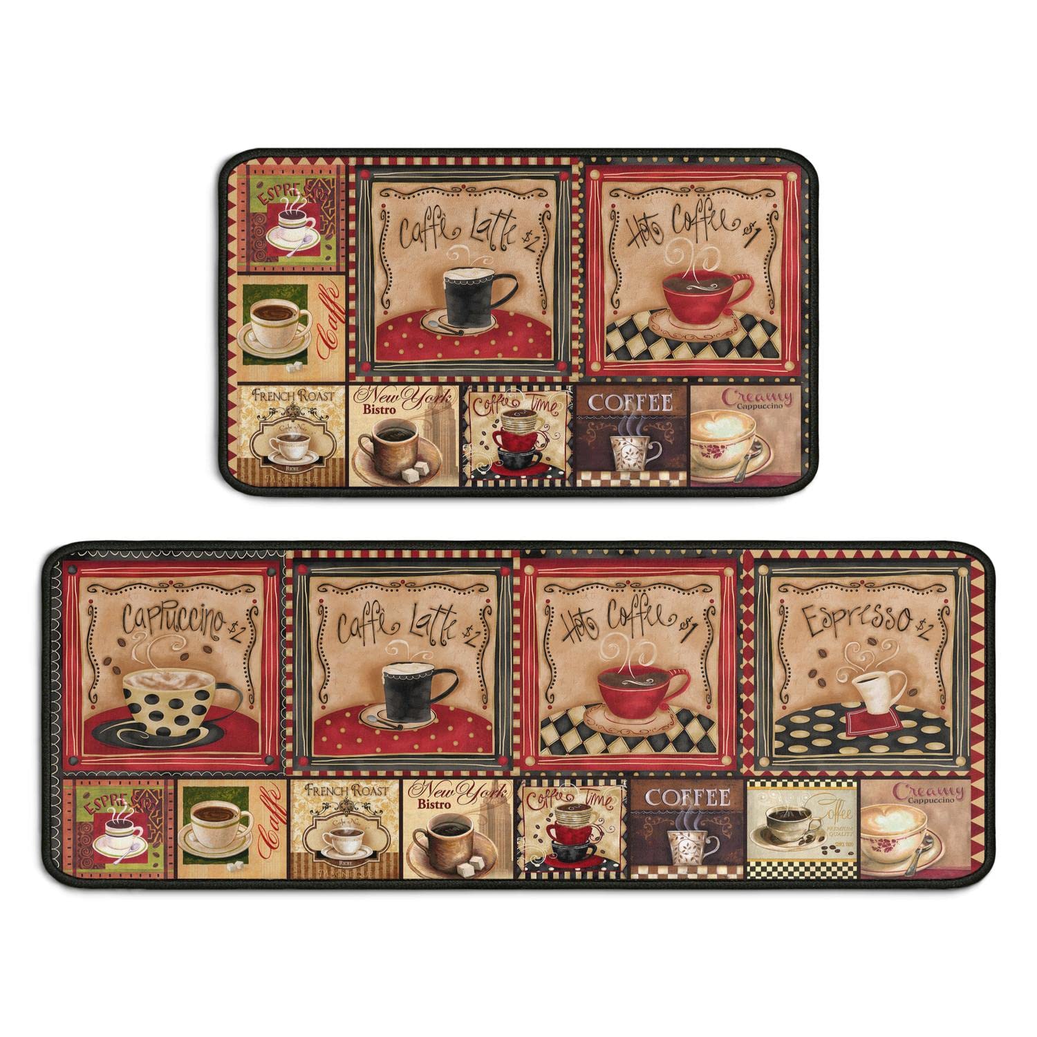 Photo 1 of ***used***BOOWEATS 2 Piece Coffee Kitchen Decor Rug Set, Home Kitchen Sink Rugs and Mats Non Skid Washable Absorbent Microfiber Kitchen Floor Carpet 17"x47"+17"x30"