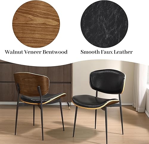 Miniatura 5 de Art Leon Sillas de comedor de piel sintética, juego de 2, sillas de escritorio modernas de mediados de siglo, sin ruedas, silla decorativa sin