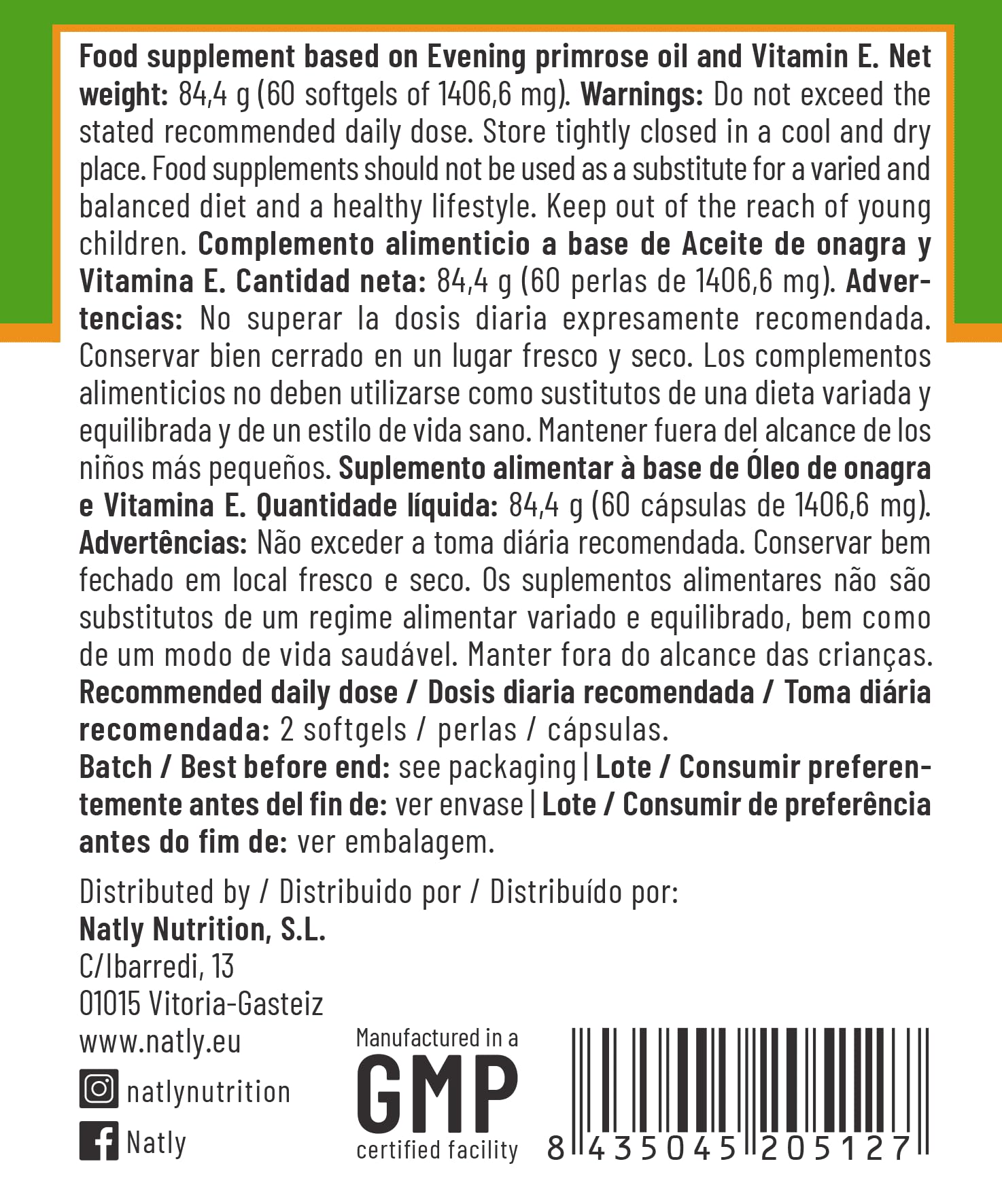 Natly Aceite de Onagra 1000 mg | 60 Perlas con Ácidos Grasos Esenciales Omega 6 con GLA y Vitamina E | Ayuda Piel, Hormonas, Bienestar Femenino | Evening Primrose Oil