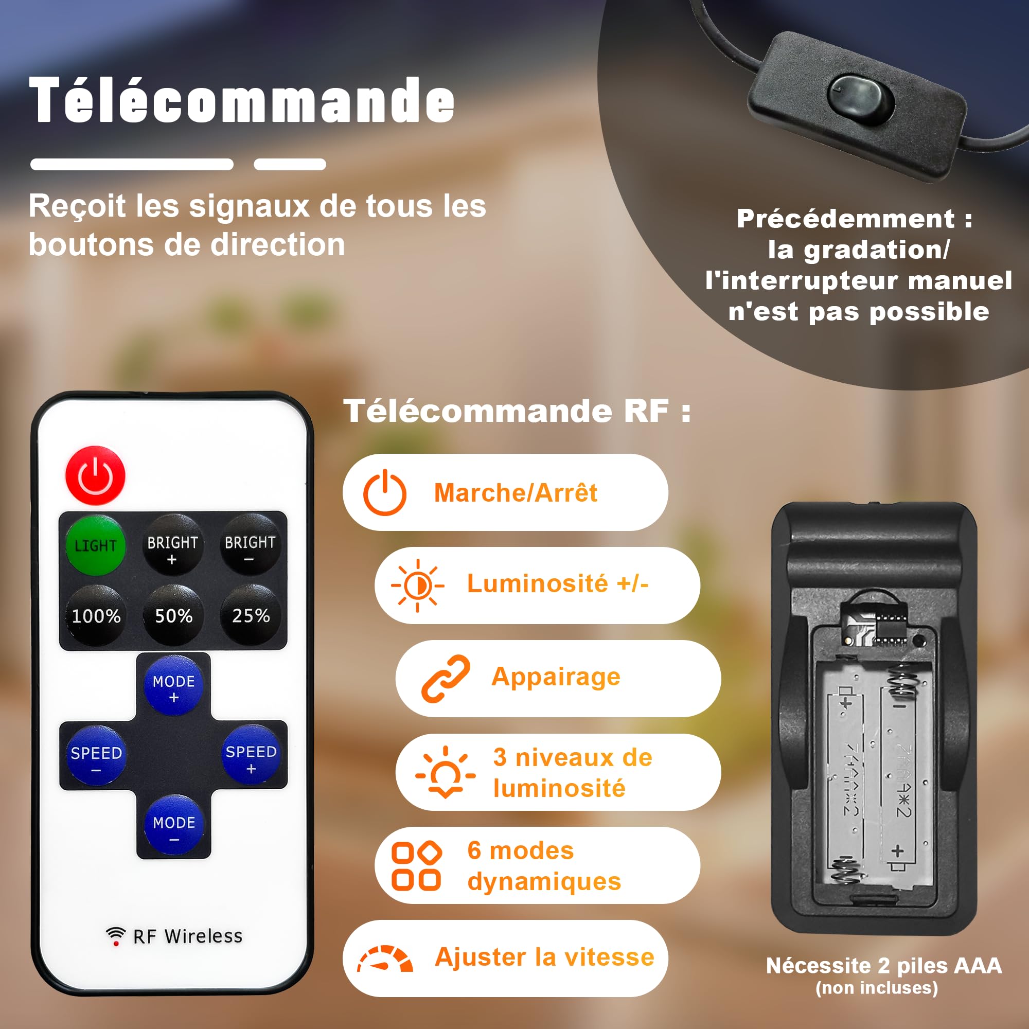 Ruban LED COB Étanche IP67 Extérieur Avec Télécommande, AC 220V Dimmable Branchement Direct, Superlumineux Autocollant pour Piscine, Jardin, Salon, Terrasse (2700K Warm, 15M)