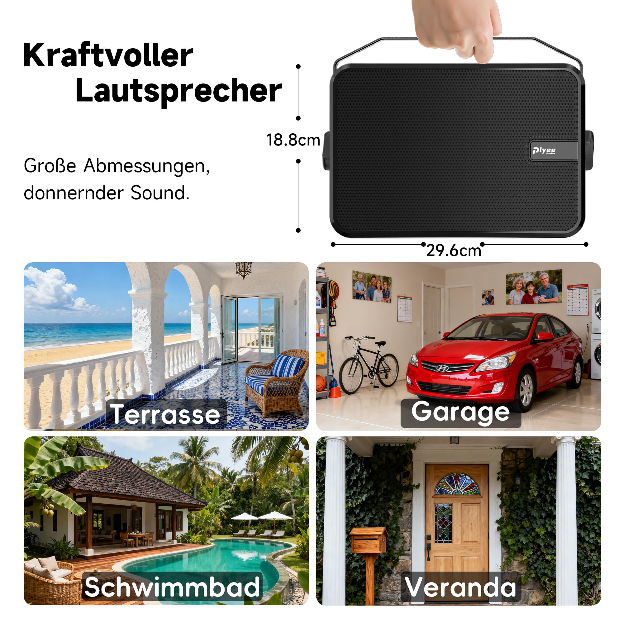 Outdoor Bluetooth-Lautsprecher, Aktiv + Passiv Wandmontage-System, Integrierter Verstärker, AUX-Eingang für Terrasse, Veranda, Pool, Garage, 2er-Pack (MZ-660)
