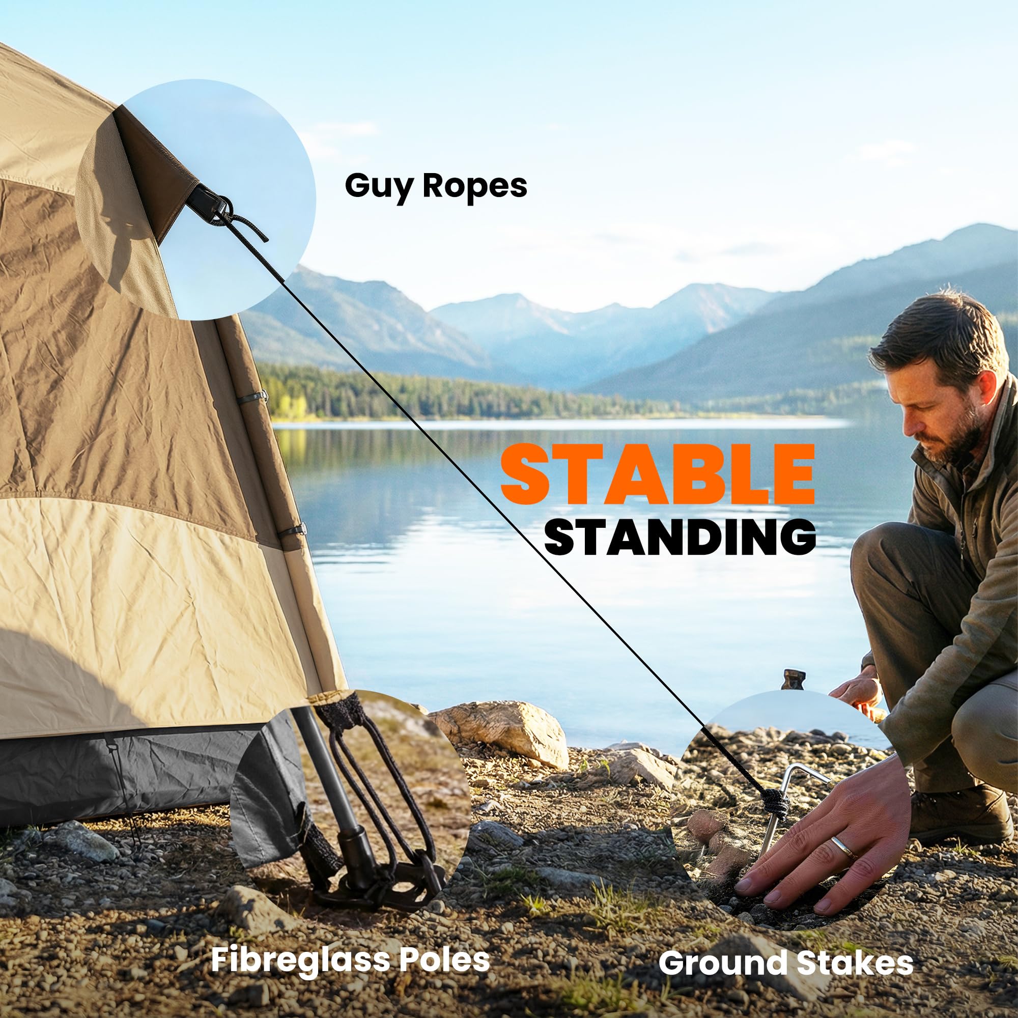 Tienda de campaña instantánea de Doble Capa Outsunny con toldo Impermeable, Tienda Domo Hexagonal para 4 Personas, Refugio de Camping portátil con Suelo Cosido y Bolsa de Transporte, Ideal para