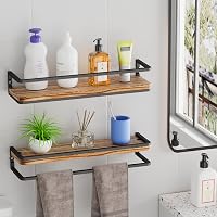AFAjwsc Fali Polc Szett, 2 db Rusztikus Fa és Fém Lebegő Polc, 42 cm, Fürdőszobába, Nappaliba, Konyhába, Hálószobába, Helytakarékos Tárolóre 5