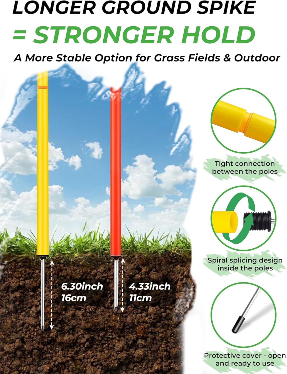 SEAOTTER Soccer Agility Training Poles, 6/10/20Pcs 6FT Adjustable Detachable Sports Speed Training Sticks, Practice Equipment Accessories for Football, Slalom & Rugby, Bending Poles for Horses