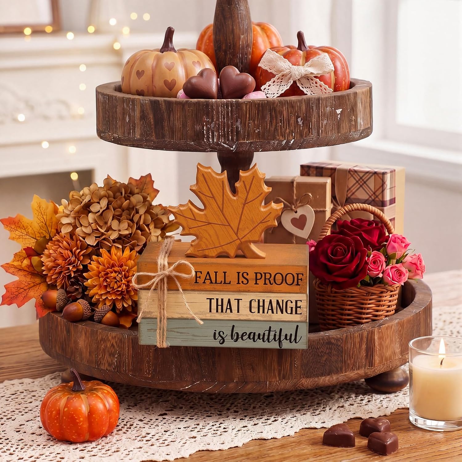 4 Pcs 4 Pcs Fall Decoration for Home Wooden Maple Leaf Decor