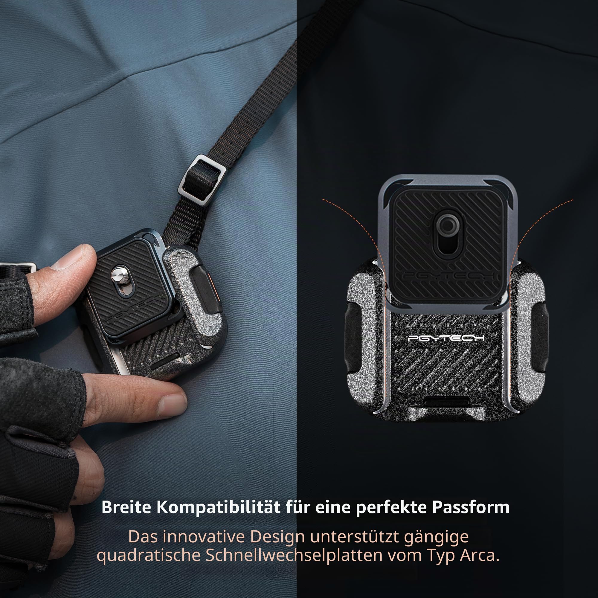 PGYTECH Kamera Schultergurt Montage Schnellspannklemme & Platten-Kit, Aluminiumlegierung Arca Swiss Platte Kameraadapter-Basis für Schultergurte, Stative und Stabilisatoren (Klemme + Platte)