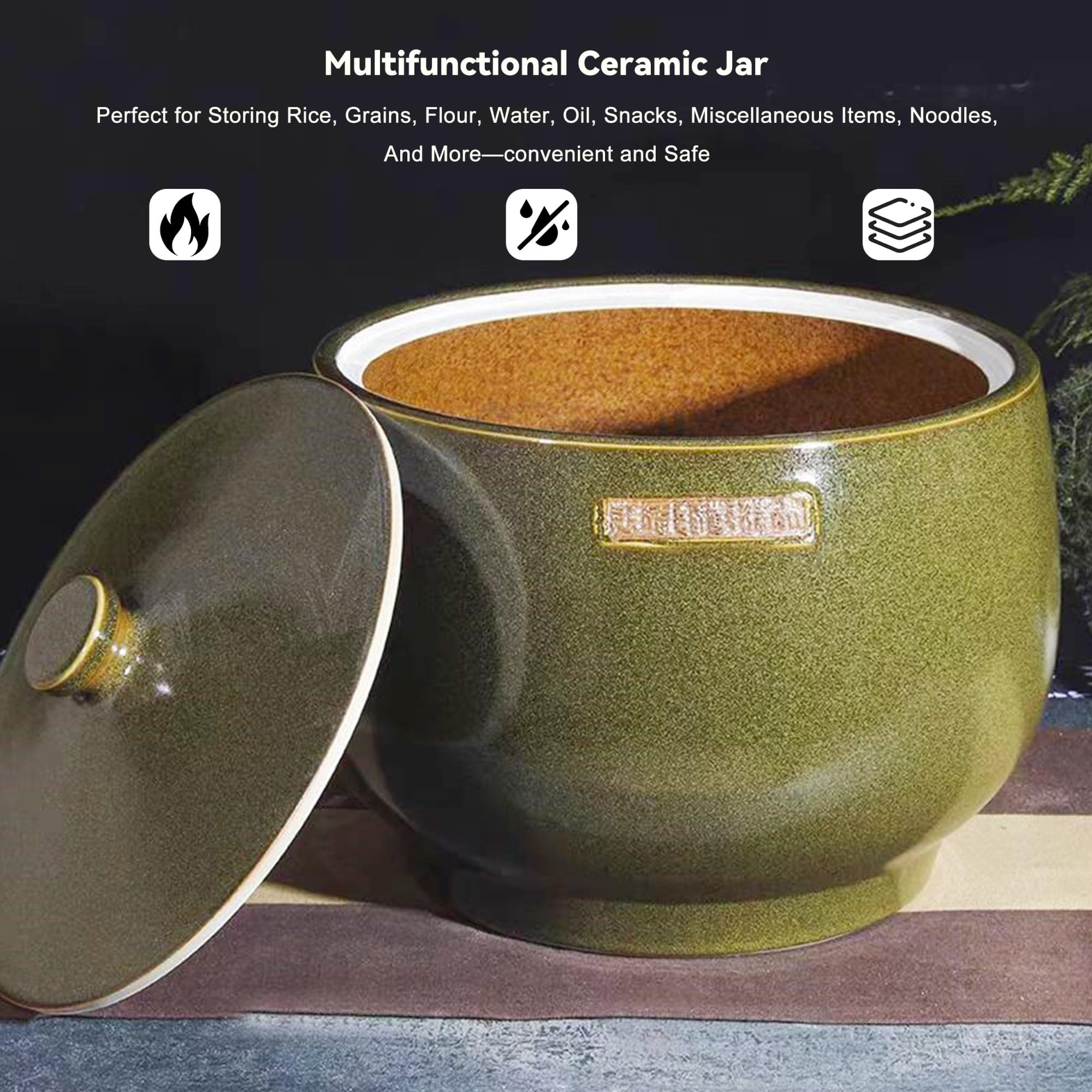 Wiaderko Na Ryż Ceramiczne Z Pokrywką Pojemnik Na Karmę Dla Psa I Kota Dozownik Do Kuchni Na Ryż, Mąkę, Żywność(15kg)