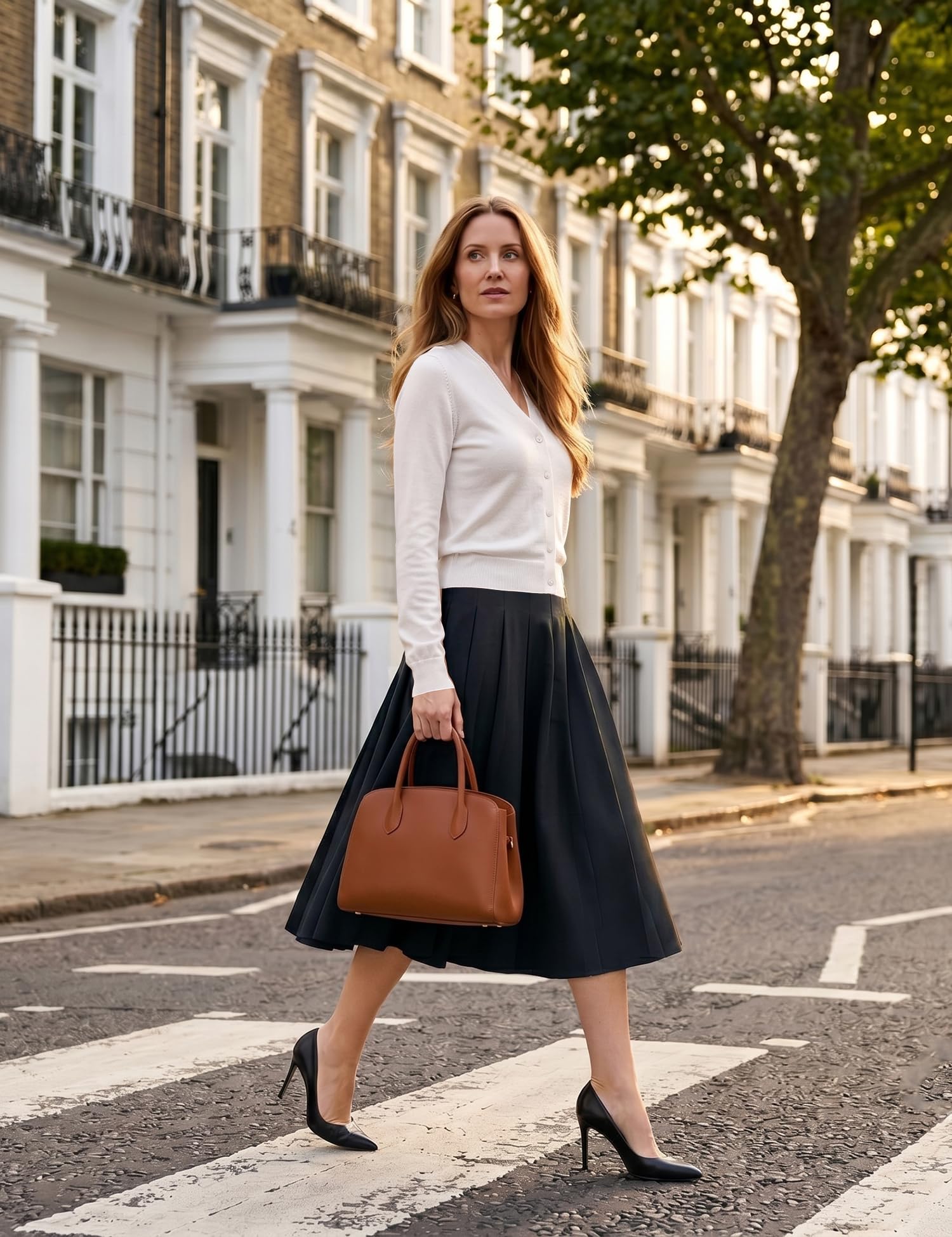 Dressystar Gonne midi plissettate per lavoro da donna con tasche