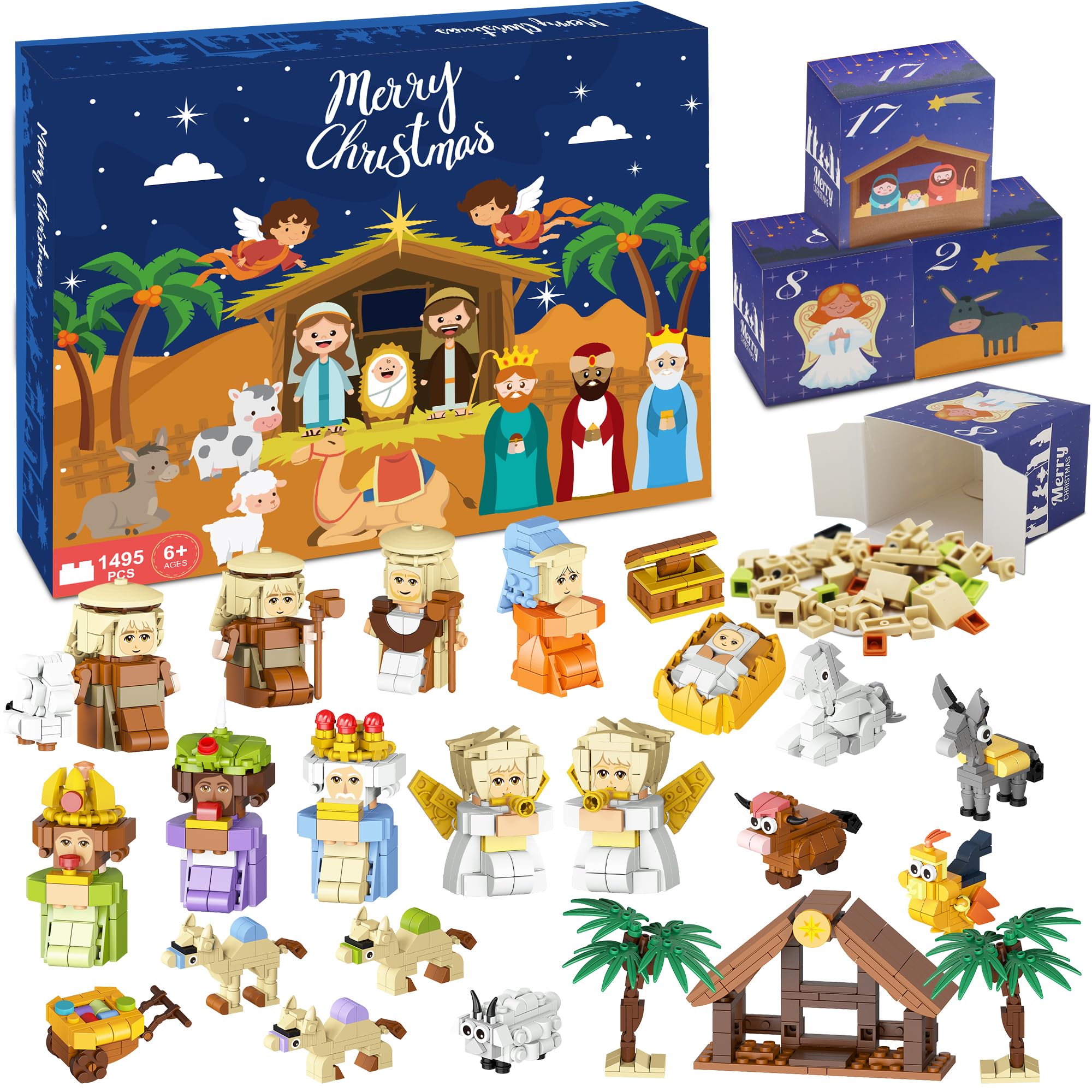 Nativity Advent Calendar 2025 Kids, 24 Days Christmas Countdown Nativity Building Blocks Kit, Christian Scene Advent Bricks Christmas Gifts Toys for