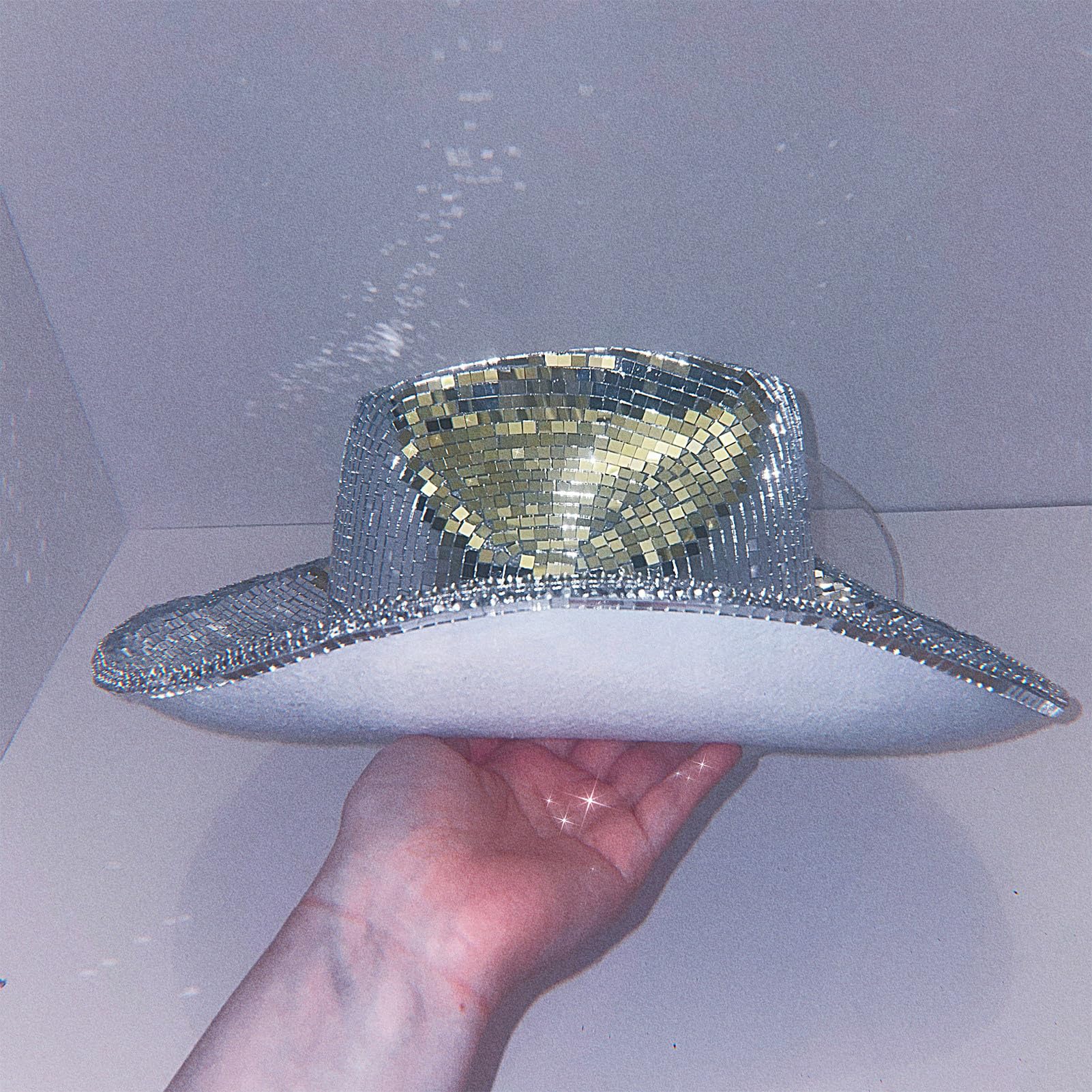 Generico Sombrero de discoteca, sombrero de con bola de discoteca | sombrero de espejo de lentejuelas de espejo | de con purpurina, y brillante, estupendo para add