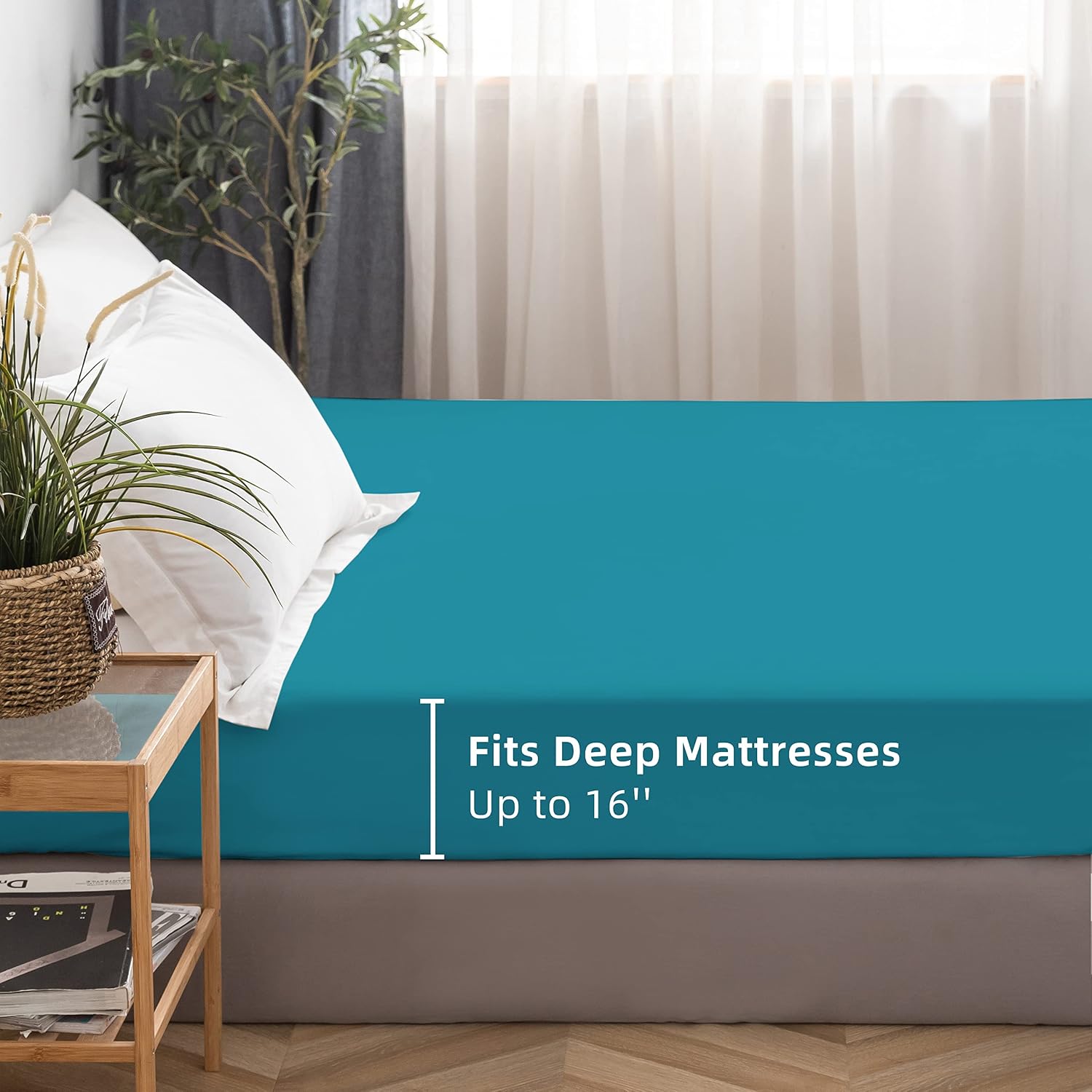 Fitted Bottom Sheet Only Premium 1800 Ultra-Soft Fade Resistant Brushed Microfiber Deep Pocket Full Teal